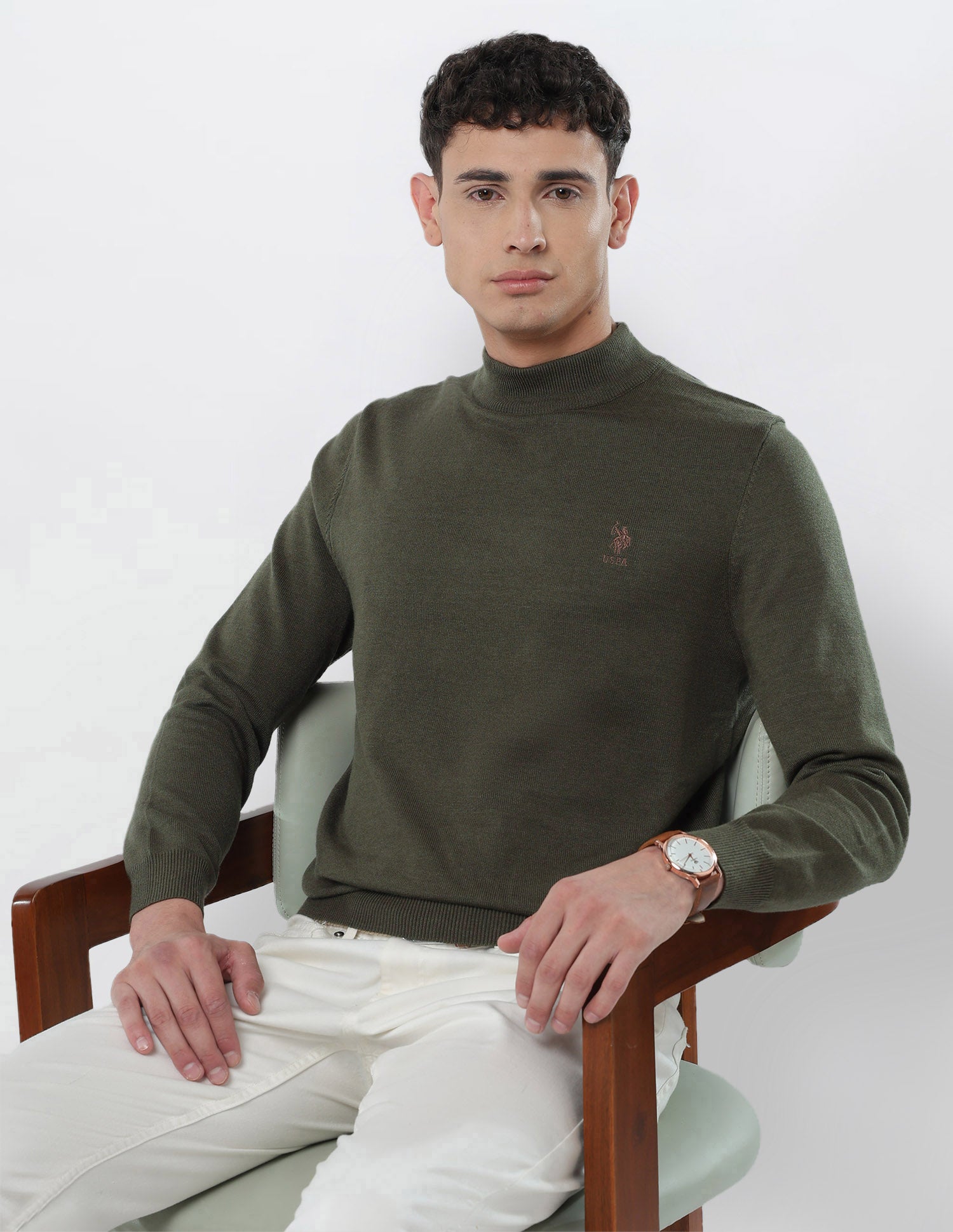 Mock Neck Regular Fit Sweater Olive - U.S. POLO ASSN. | Large