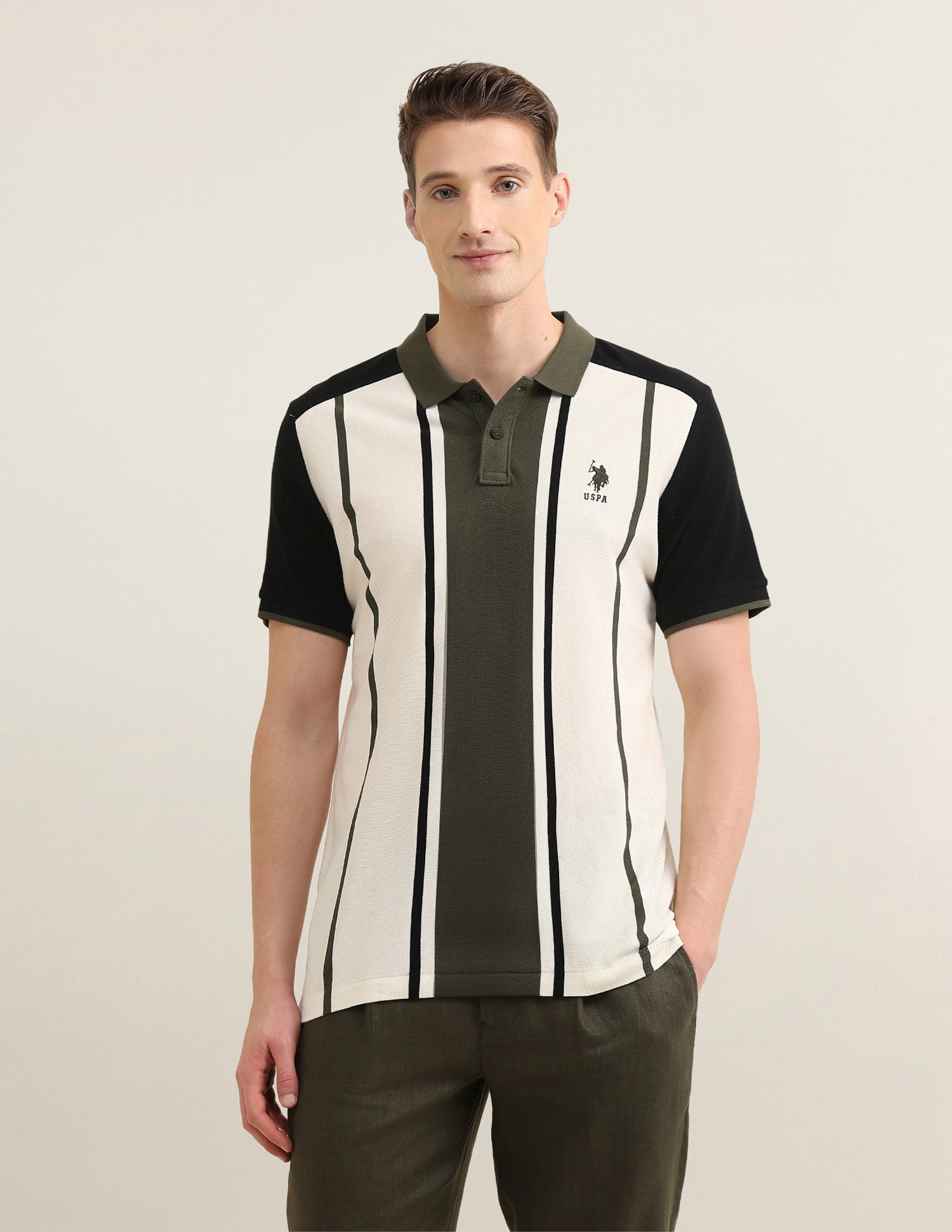 Vertical Striped Colorblocked Sotogrande Polo Shirt Olive - U.S. Polo Assn. India | Large