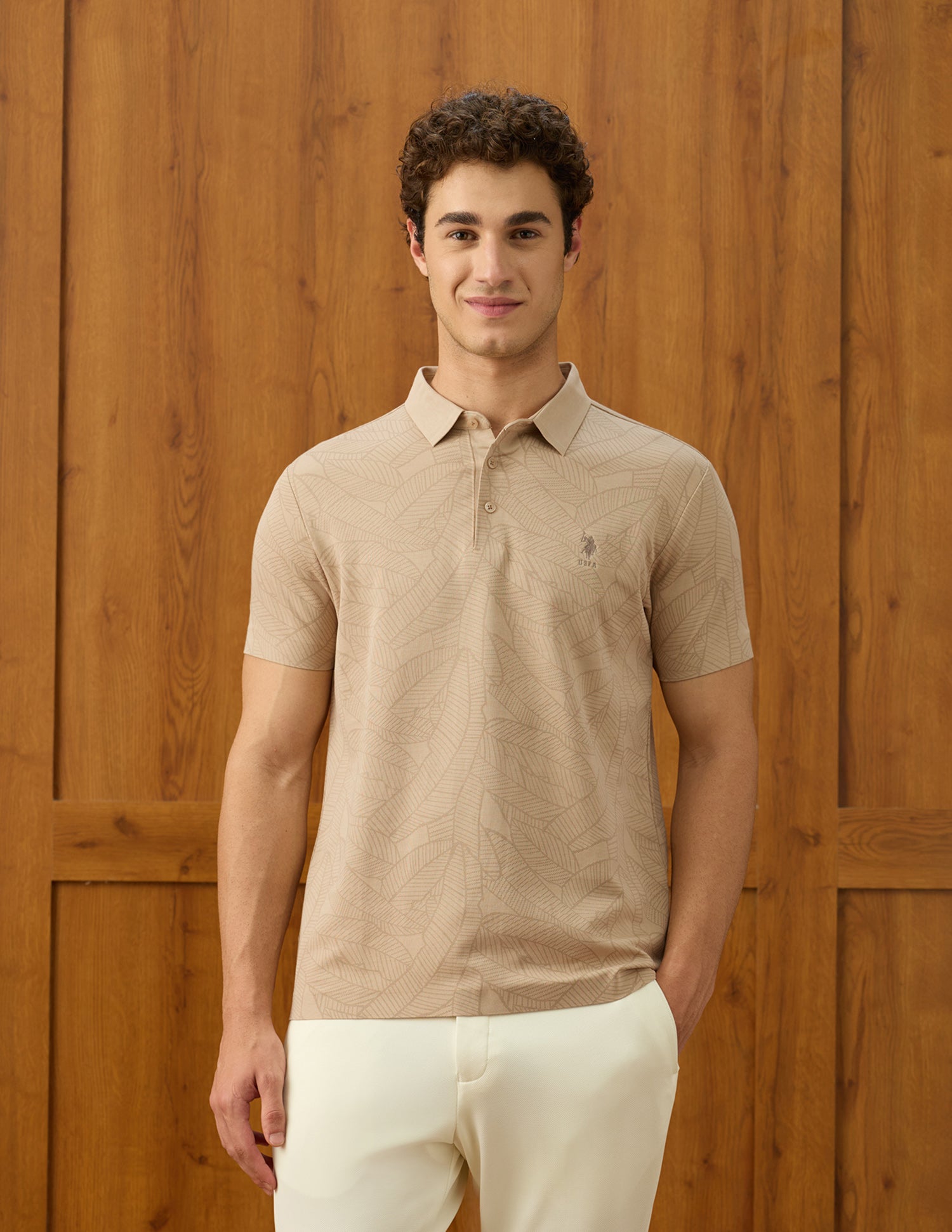 Elvenado Tropical Printed Polo Shirt Beige - U.S. Polo Assn. India | Large