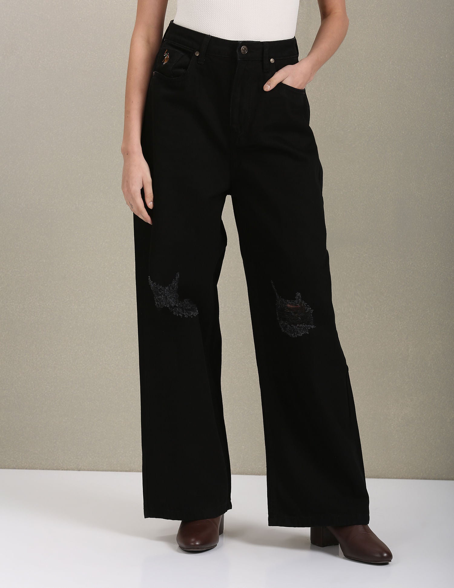 Wide Leg High Rise Jeans Black - U.S. POLO ASSN. | Large