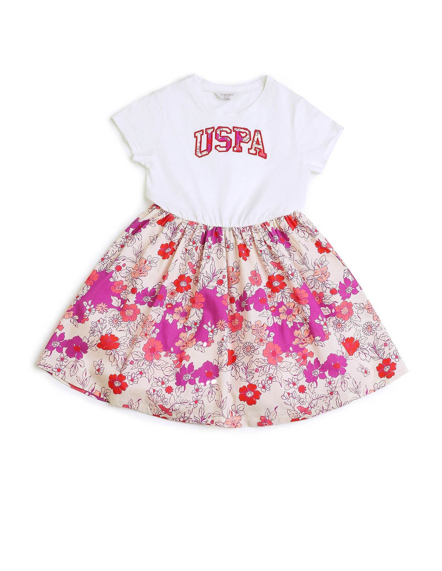 Girls Floral Printed Fit And Flare Dress Ecru - U.S. POLO ASSN. | Large