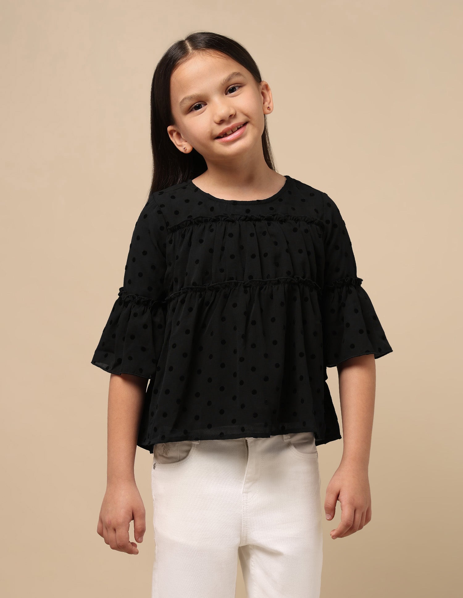 Polka Dot Tiered Top Black - U.S. POLO ASSN. | Large