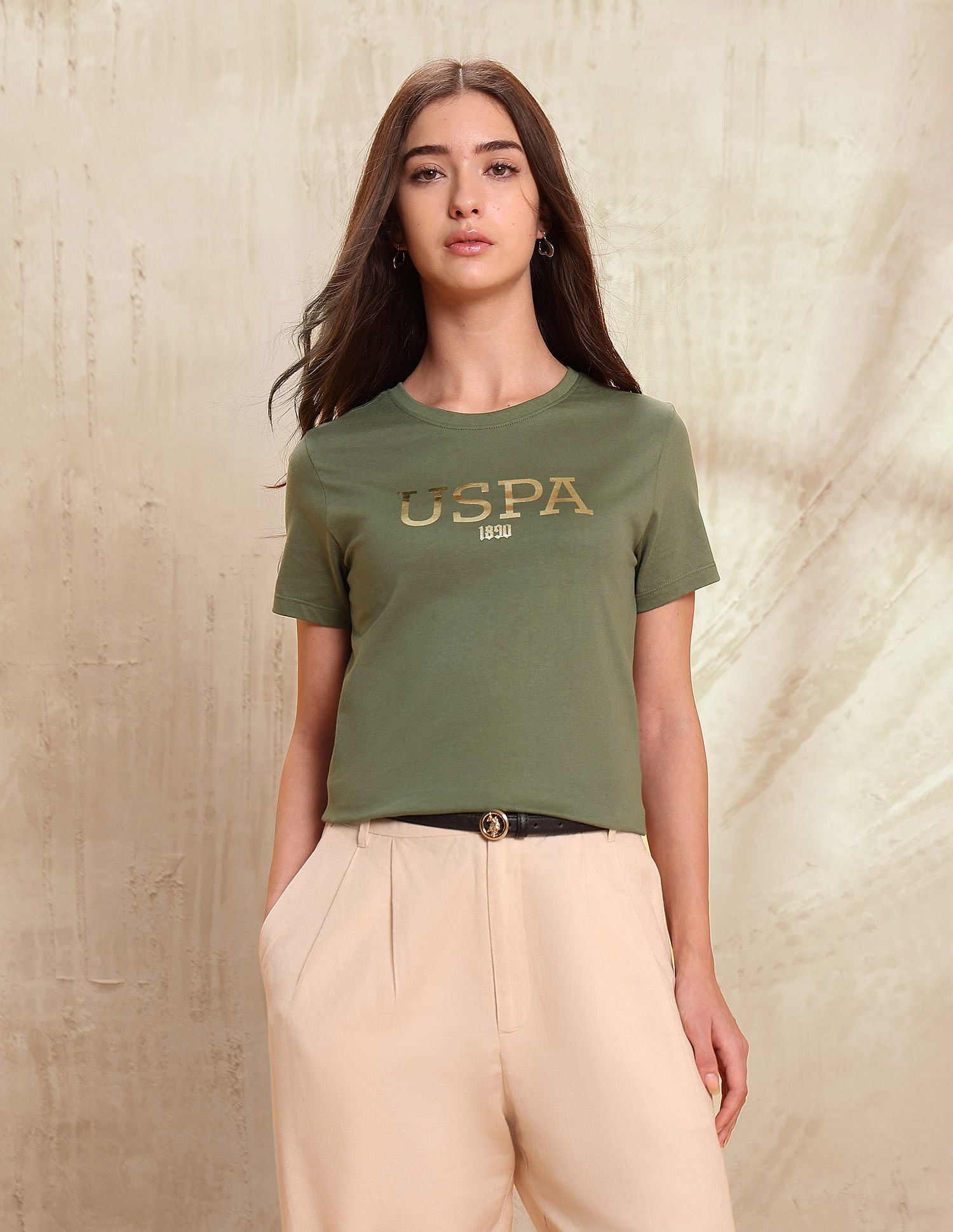 Foil Print Regular Fit Shirt Light Olive - U.S. POLO ASSN. | Large