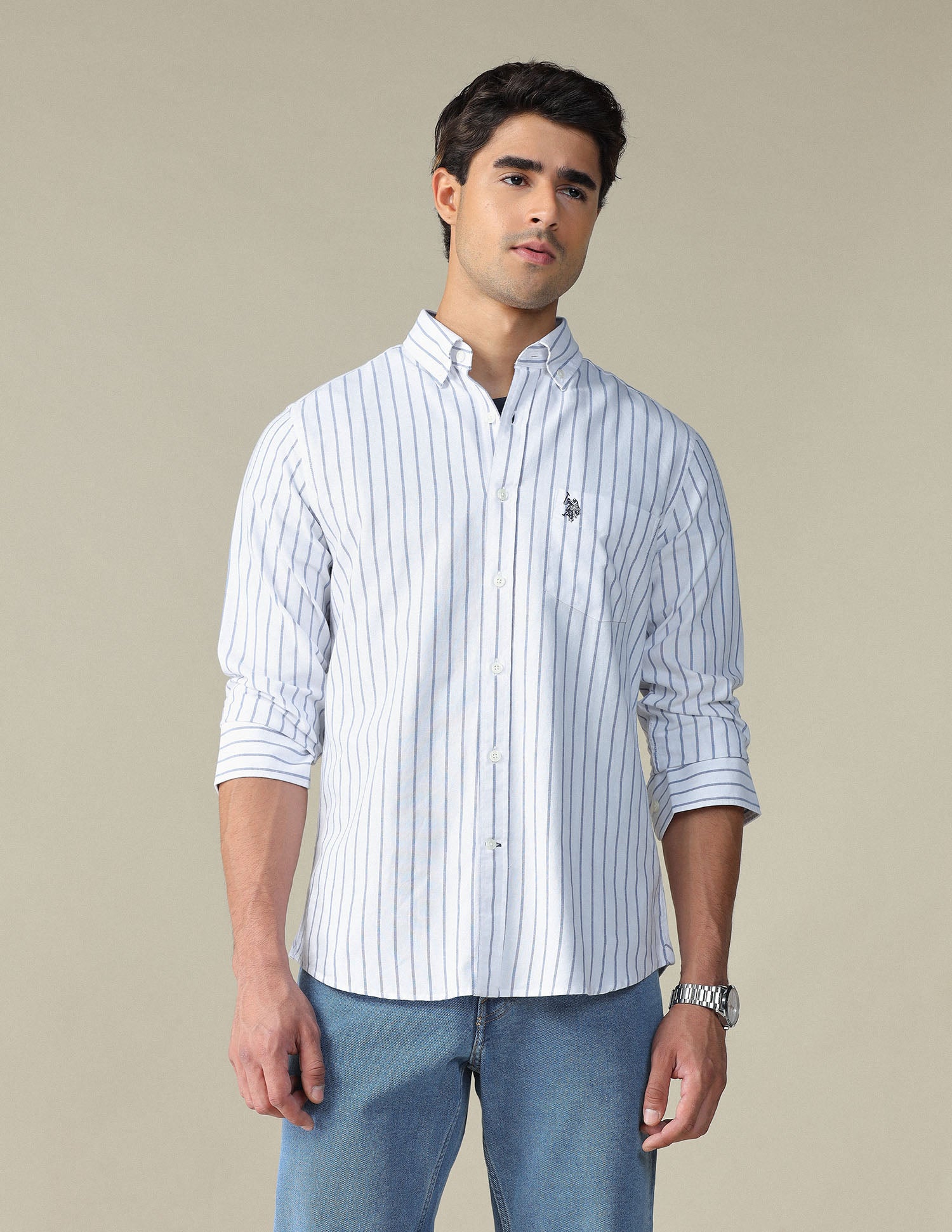 Vertical Striped Button Down Shirt Blue - U.S. POLO ASSN. | Large