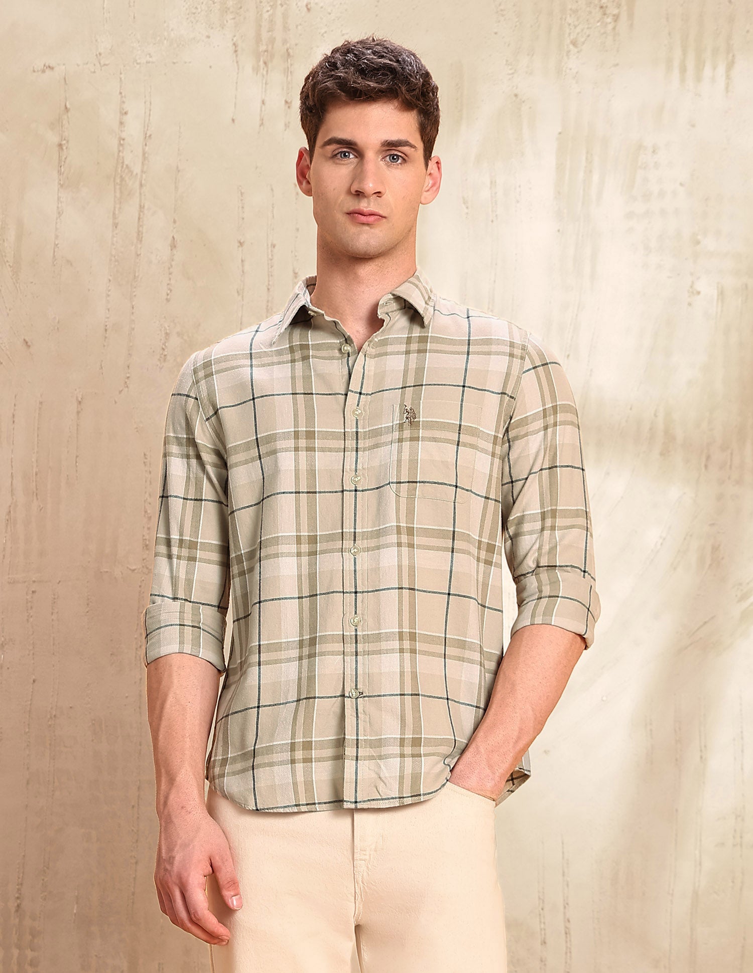 Twill Regular Fit Shirt Khaki - U.S. POLO ASSN. | Large