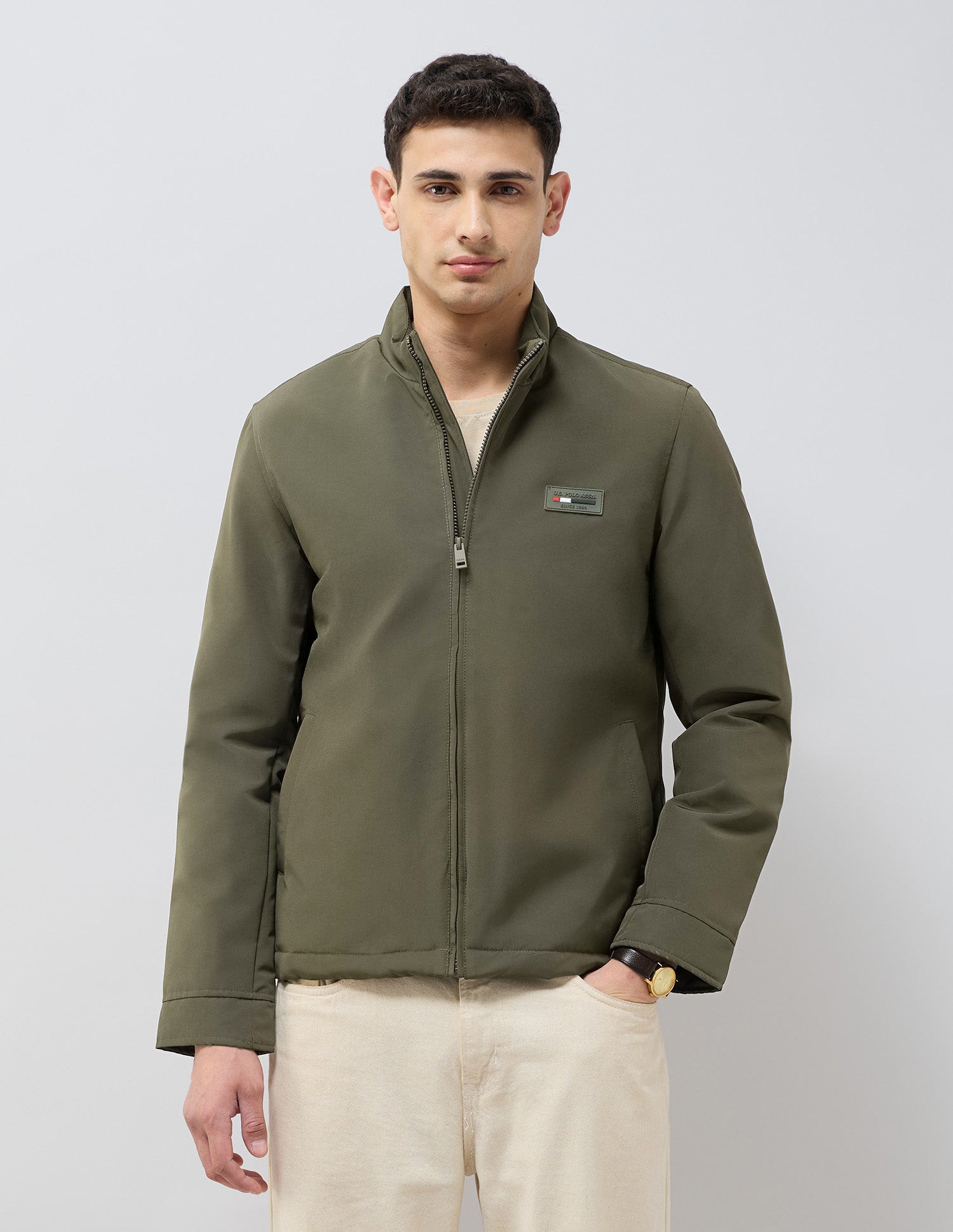 High Neck Solid Jacket Olive - U.S. POLO ASSN. | Large