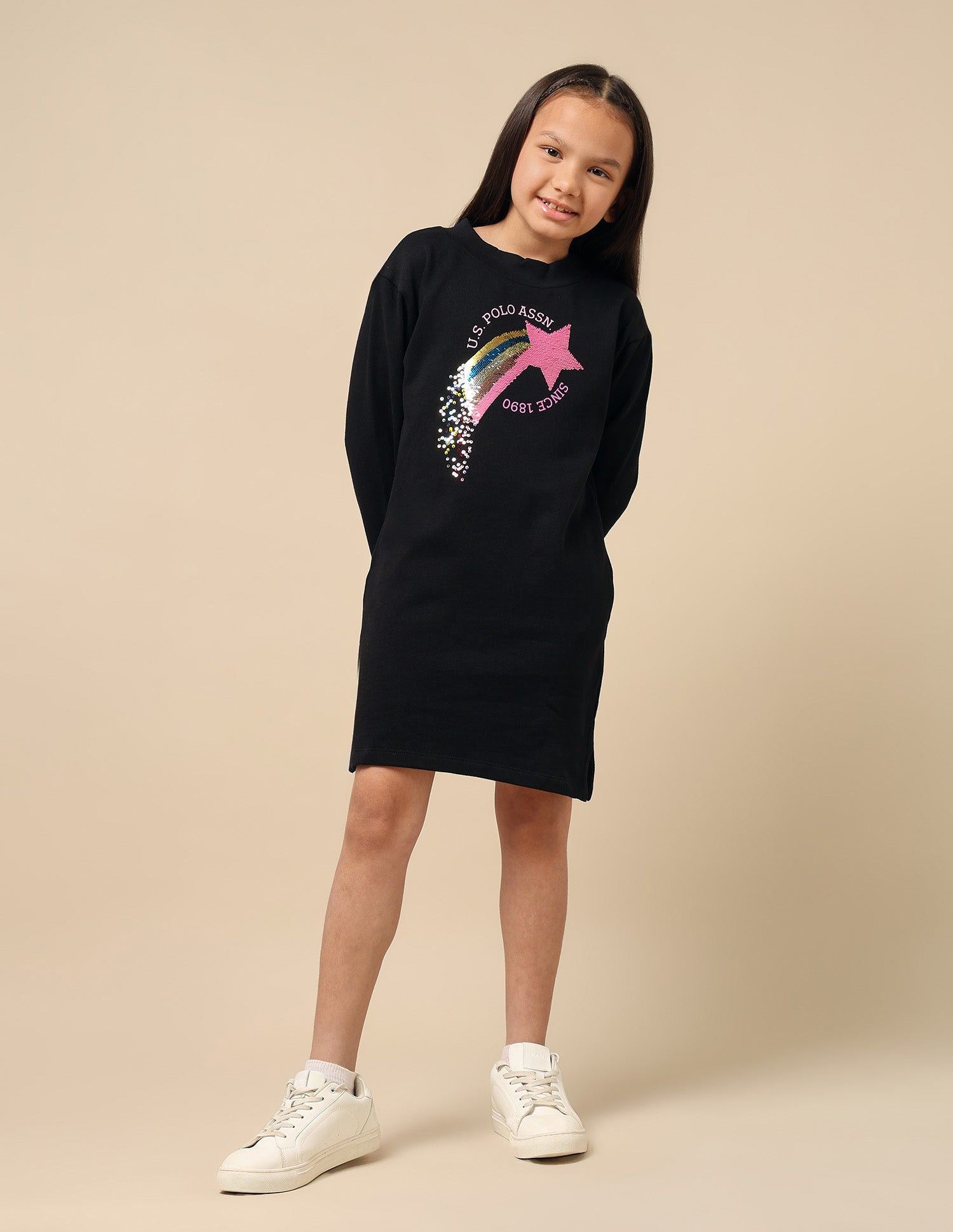 Girls Flip Sequin Sweat Dress Black - U.S. POLO ASSN. | Large