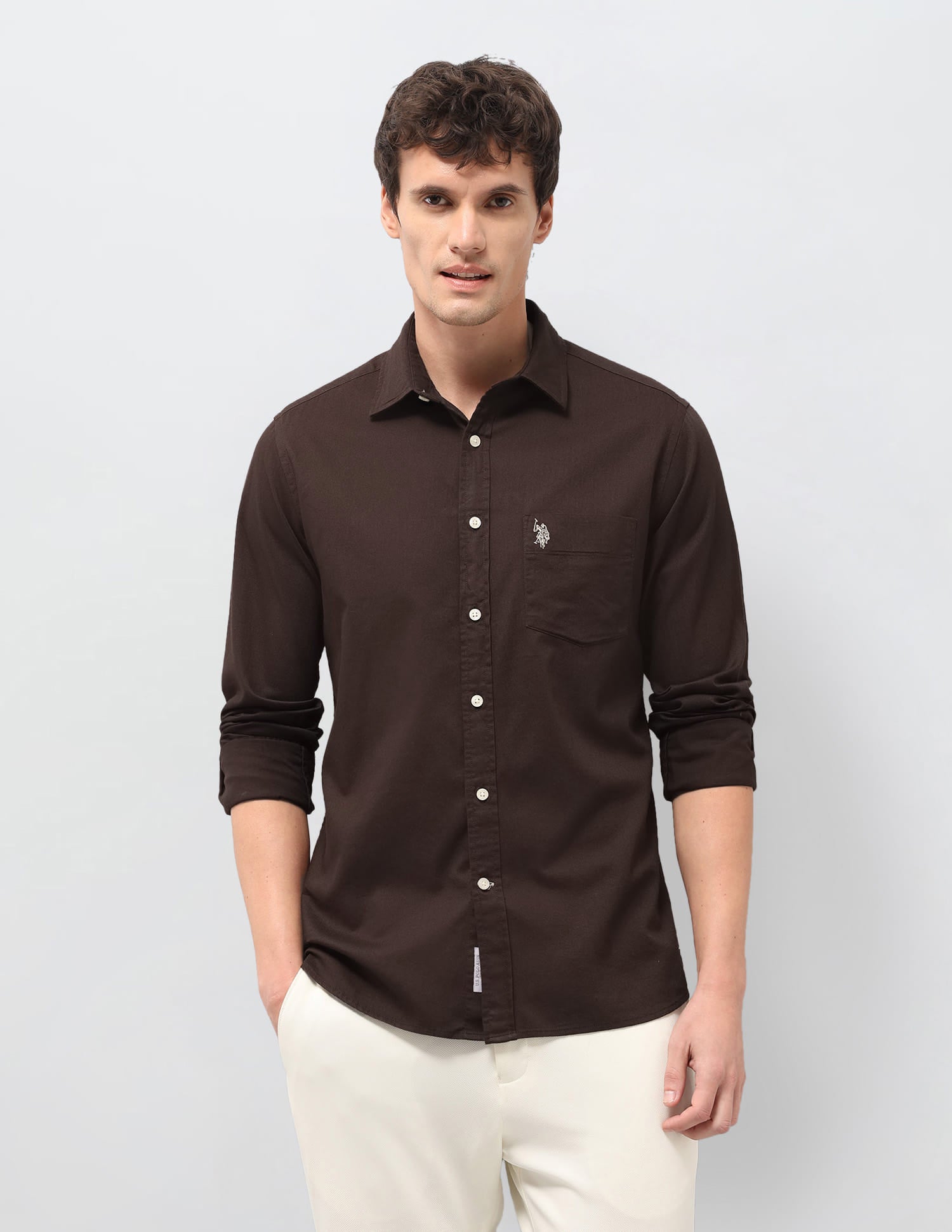 Solid Tailored Fit Shirt Brown - U.S. Polo Assn. India | Large