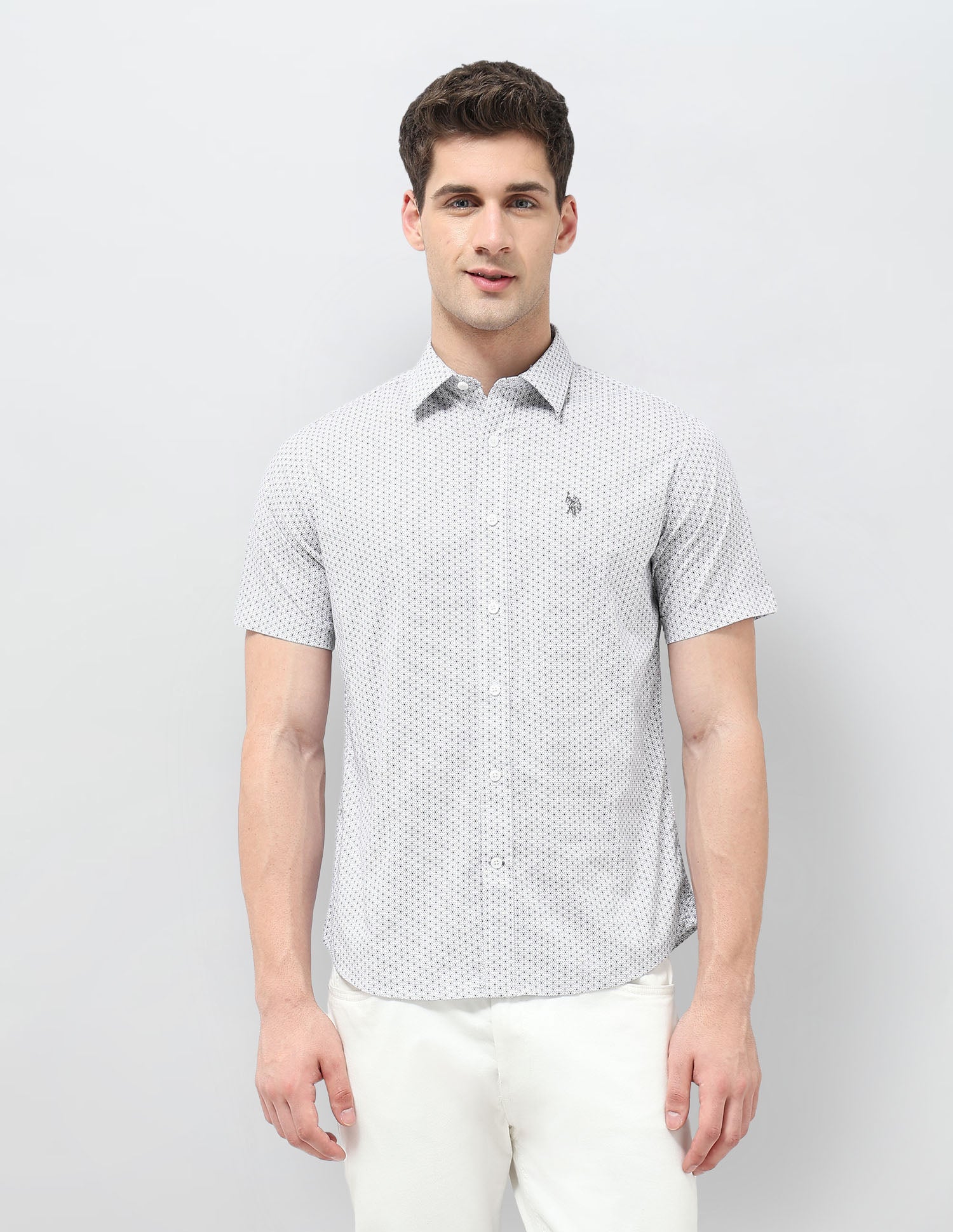 Geometric Printed Tailored Fit Shirt Grey - U.S. POLO ASSN. | Large