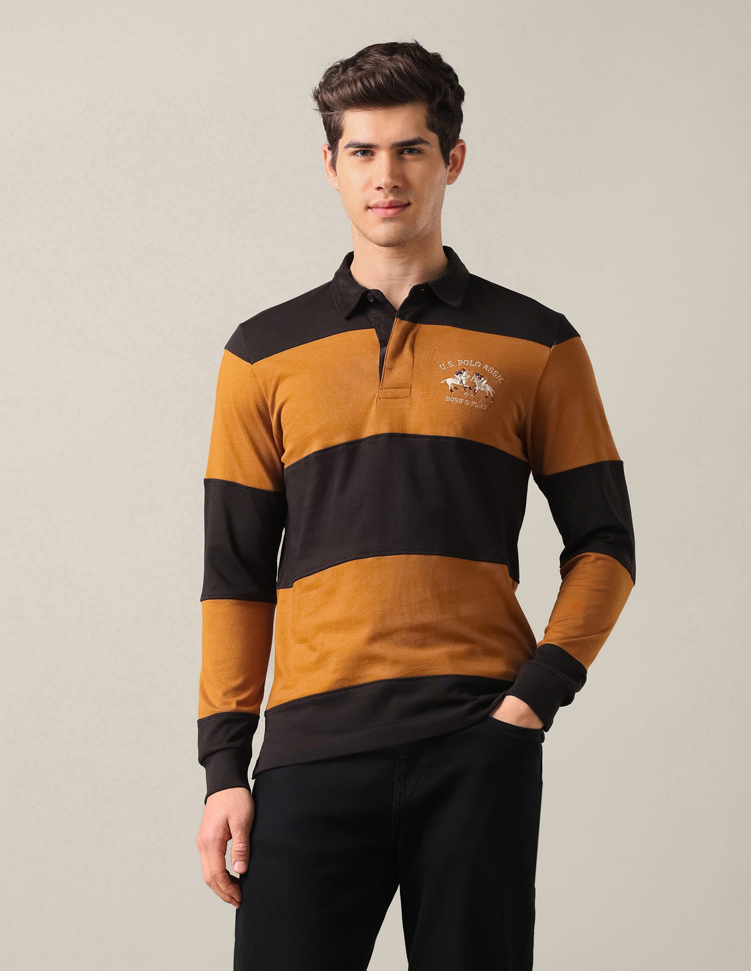 Horizontal Striped Slim Fit Polo Shirt Yellow - U.S. Polo Assn. India | Large