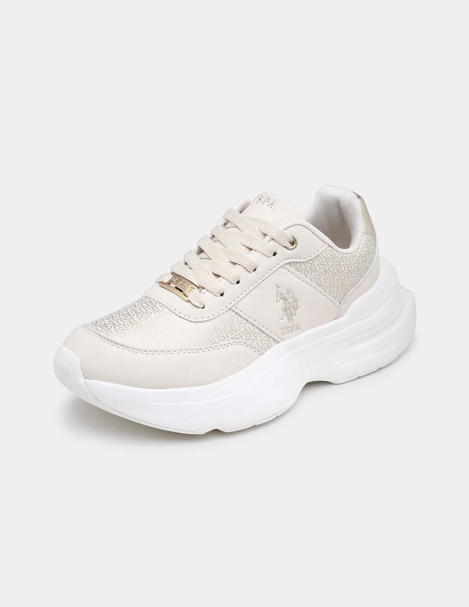 Women Thea Metallic Brand Printed Sneakers Beige - U.S. Polo Assn. India | Large