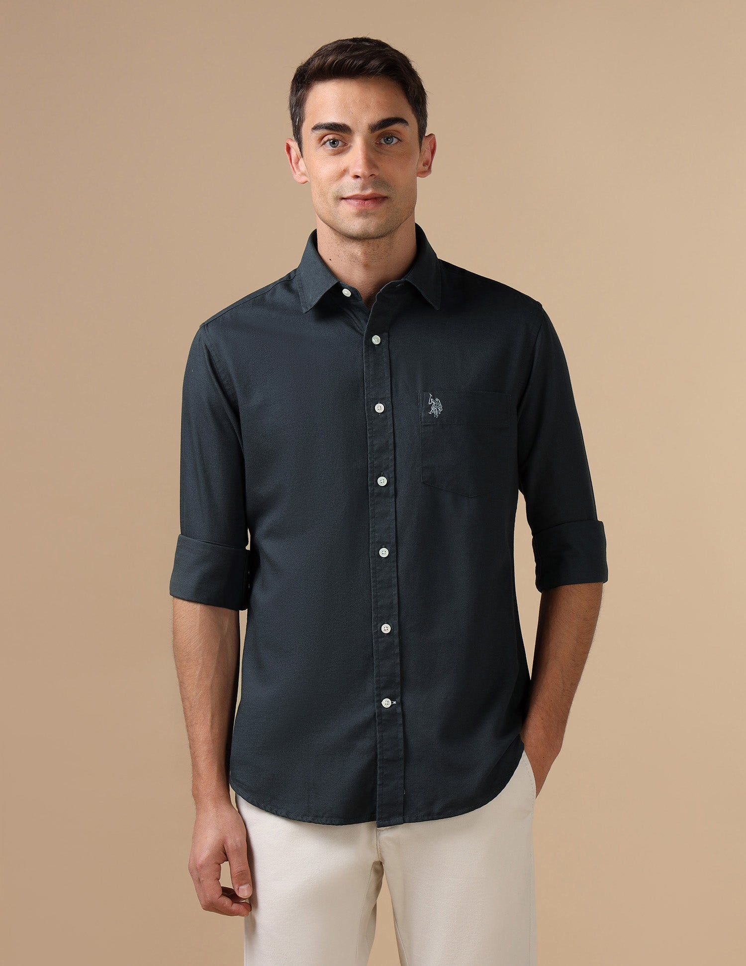 Tailored Fit Pure Cotton Shirt Dark Grey - U.S. Polo Assn. India | Large