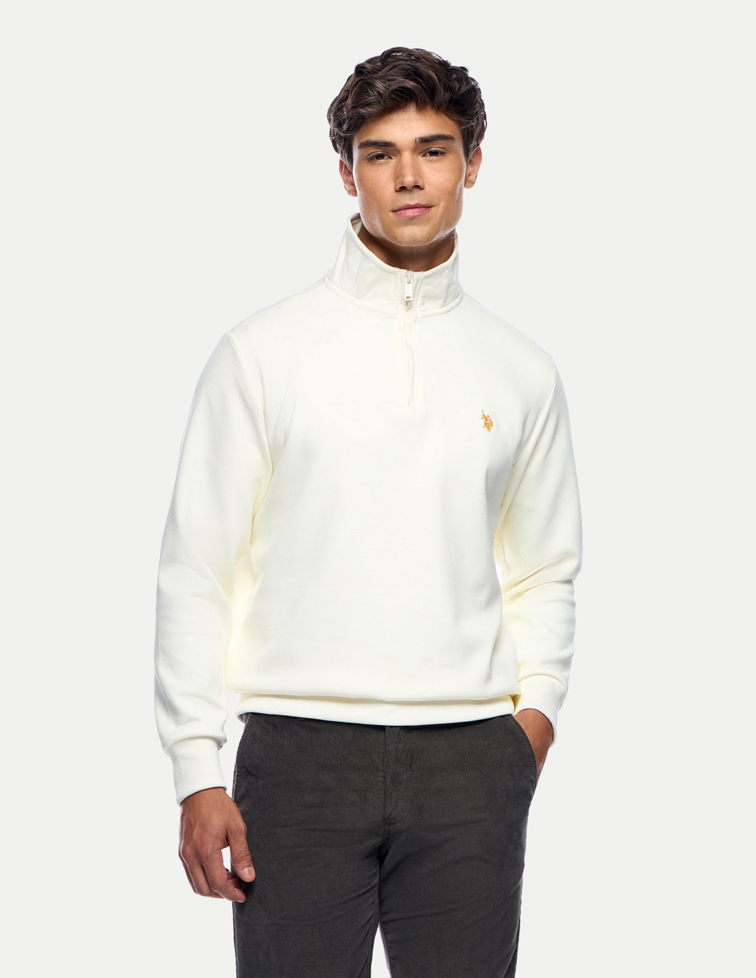 Brand Embroidered Slim Fit Sweatshirt Off White - U.S. Polo Assn. India | Large