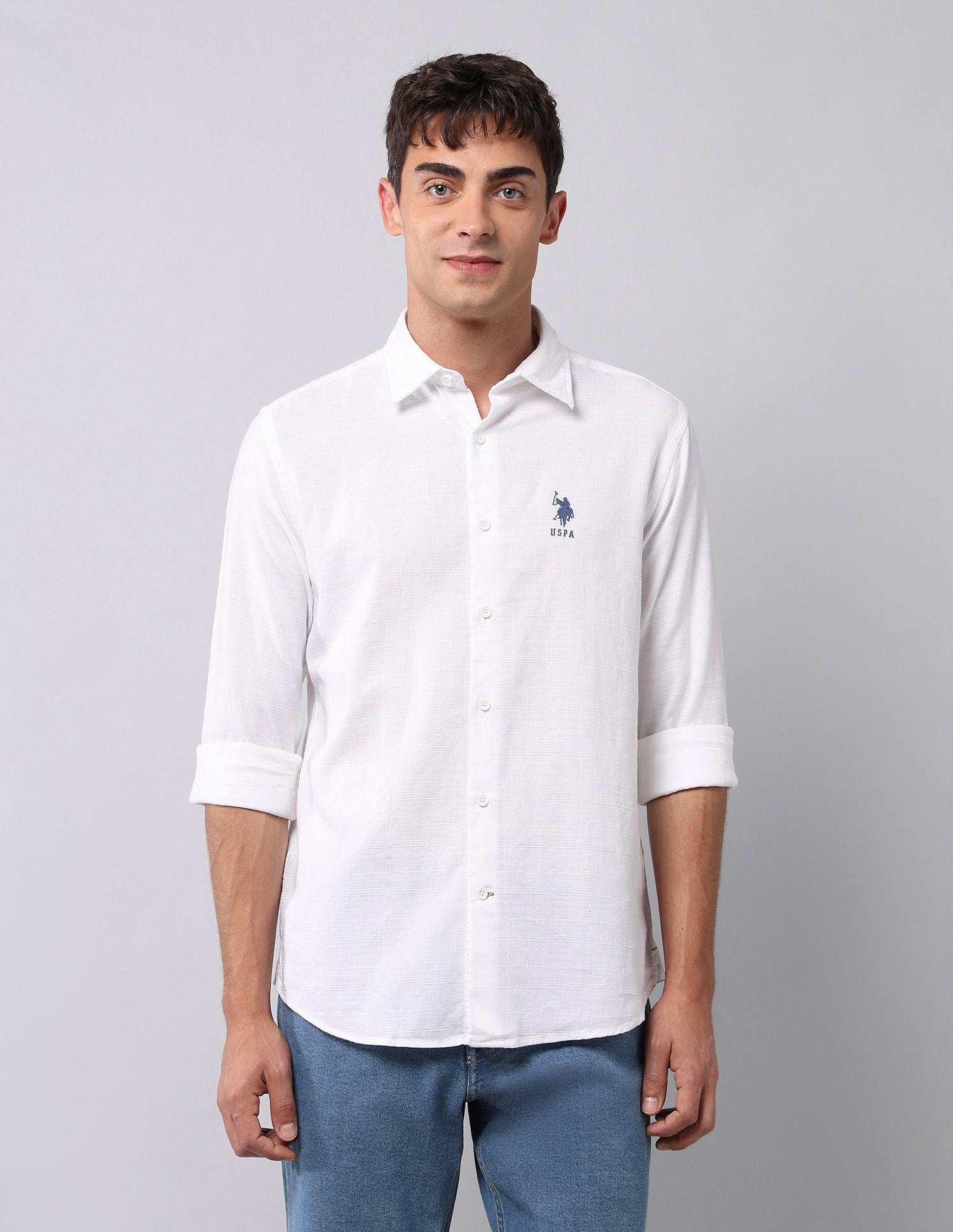 Pure Cotton Textured  Shirt White - U.S. Polo Assn. India | Large