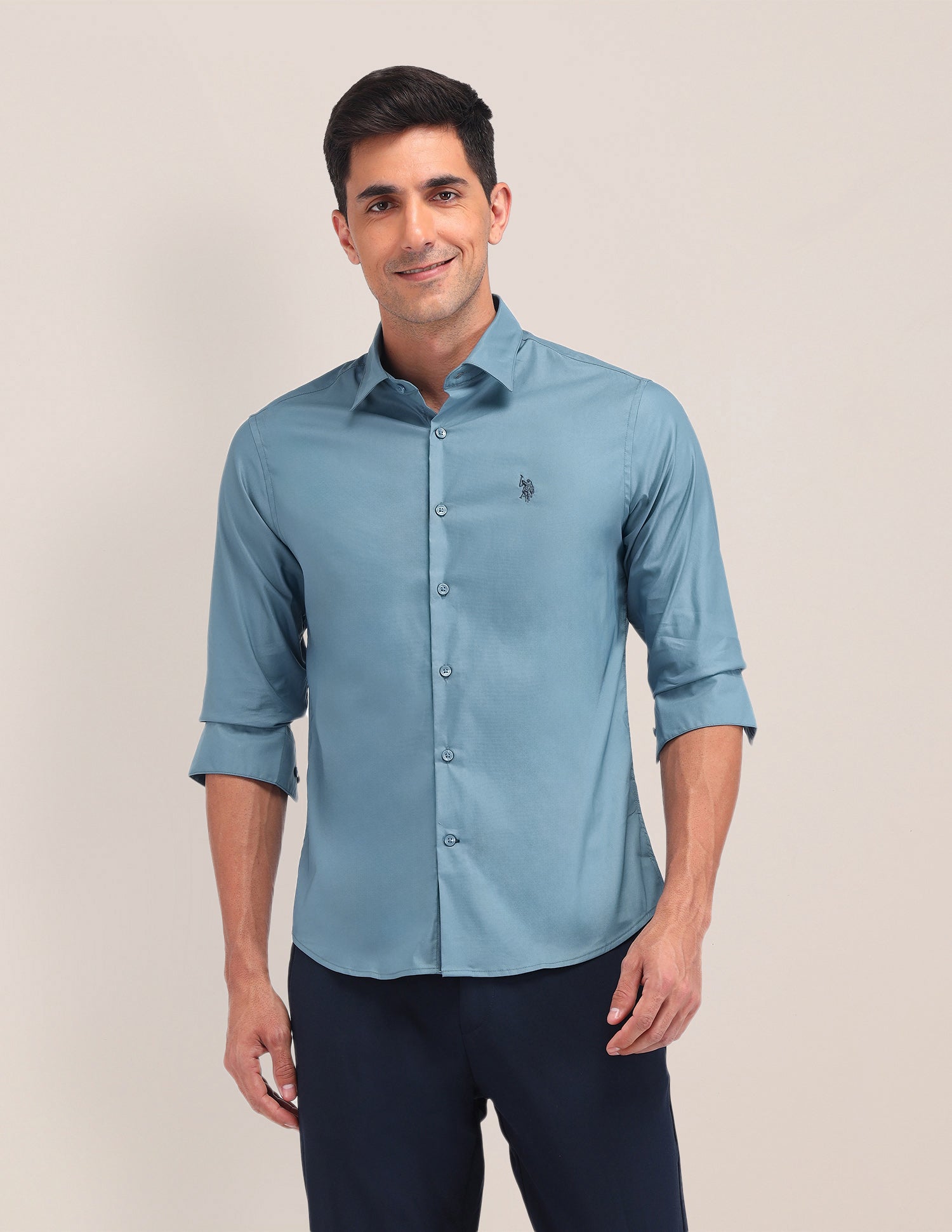 Tailored Fit Twill Shirt Blue - U.S. Polo Assn. India | Large