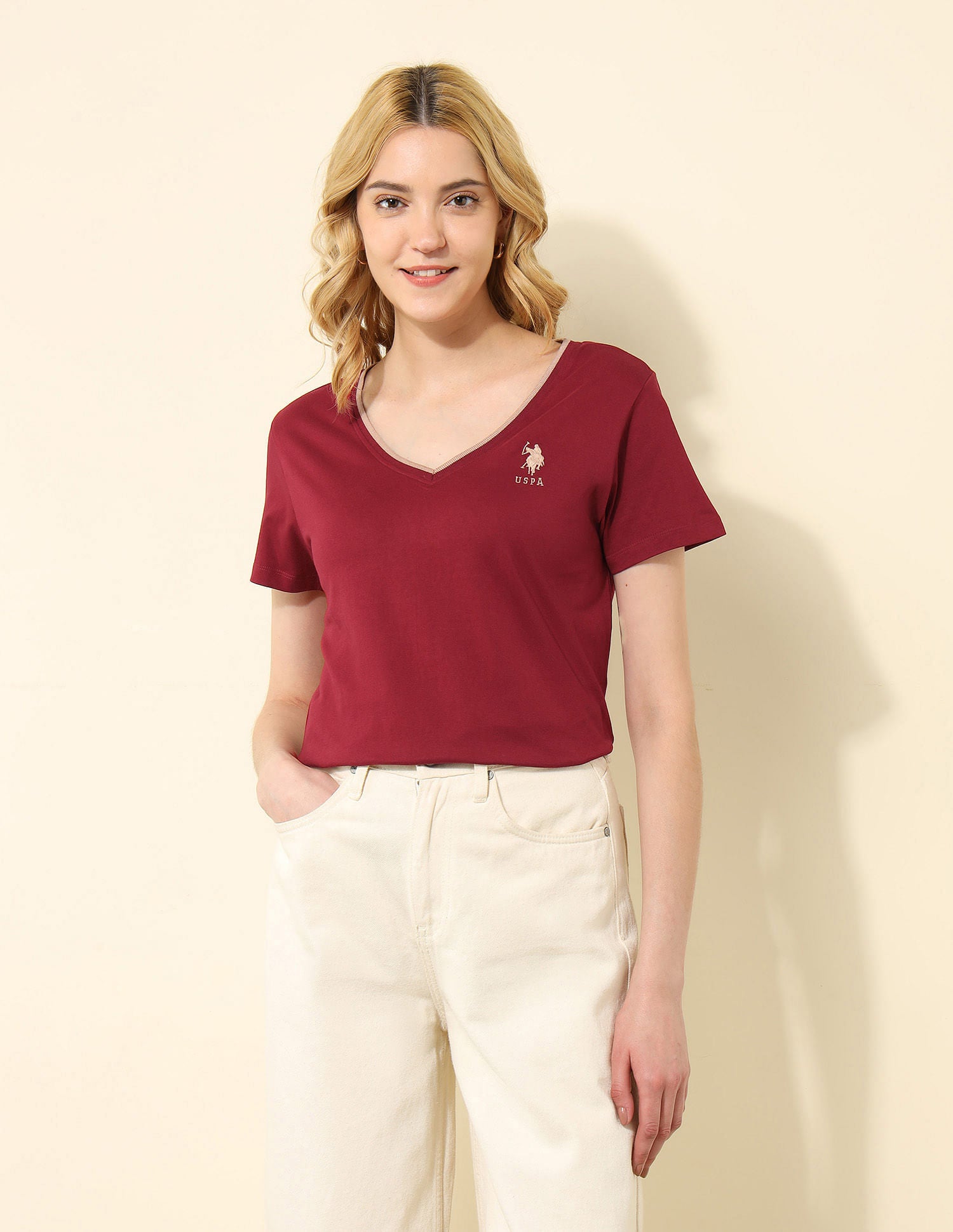 Regular Fit Solid T-Shirt Maroon - U.S. POLO ASSN. | Large