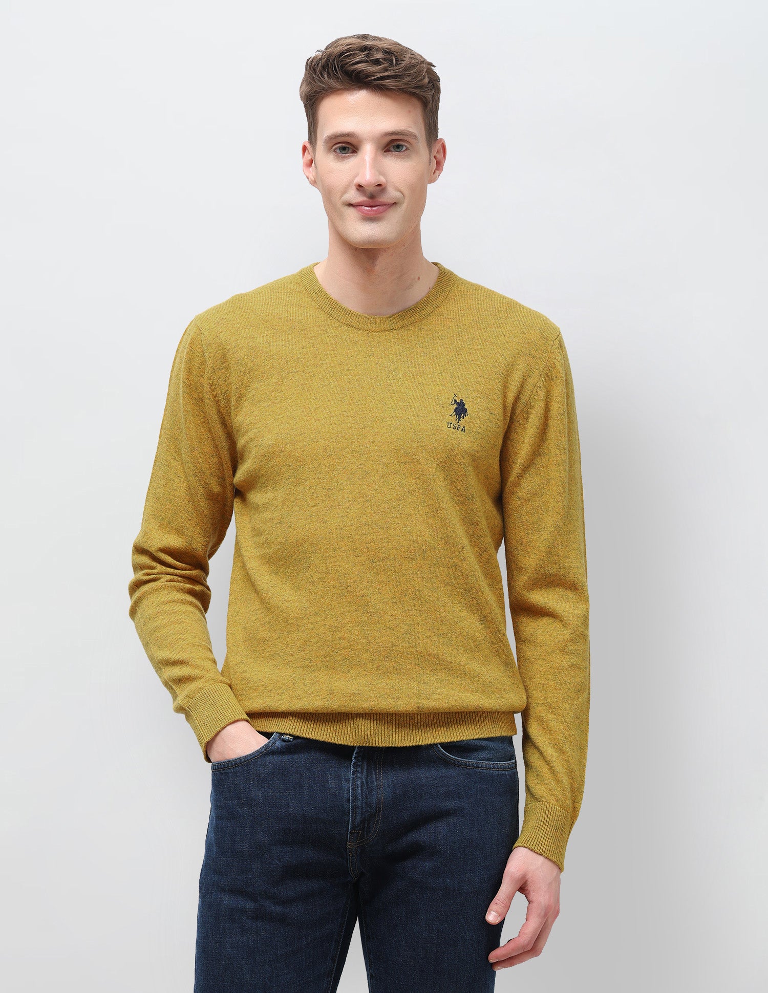 Heathered Regular Fit Sweater Mustard - U.S. Polo Assn. India | Large