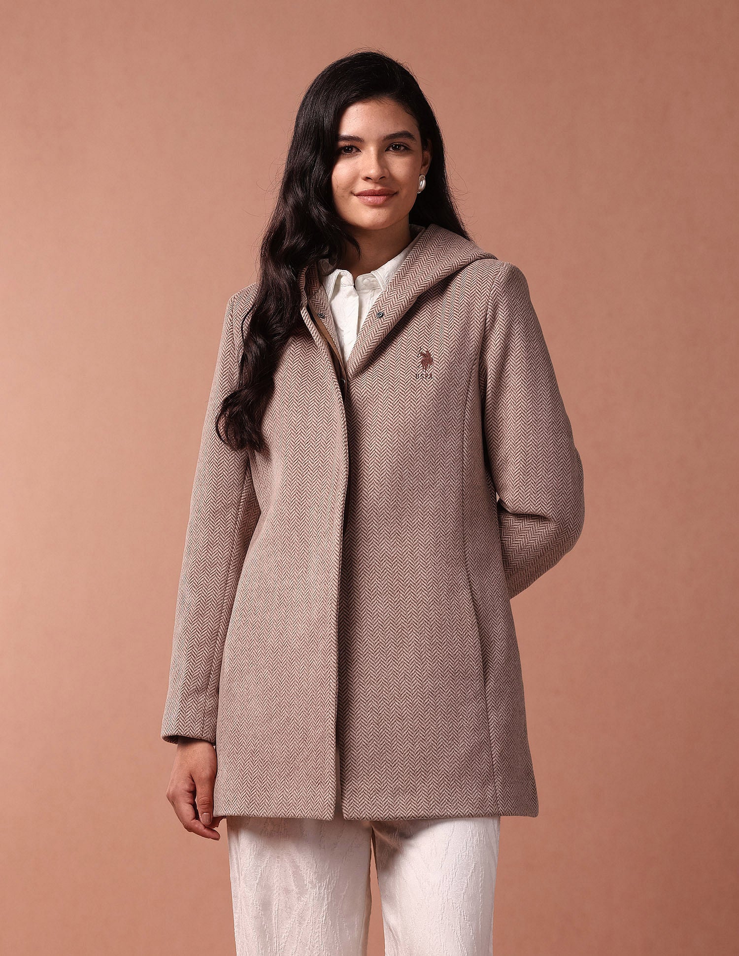 Herringbone Hooded Jacket Brown - U.S. POLO ASSN. | Large