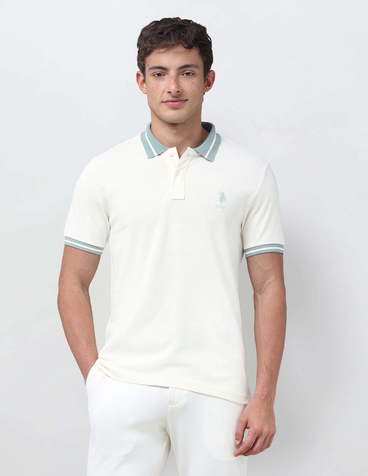 Solid Regular Fit Polo Shirt Off White - U.S. Polo Assn. India | Large
