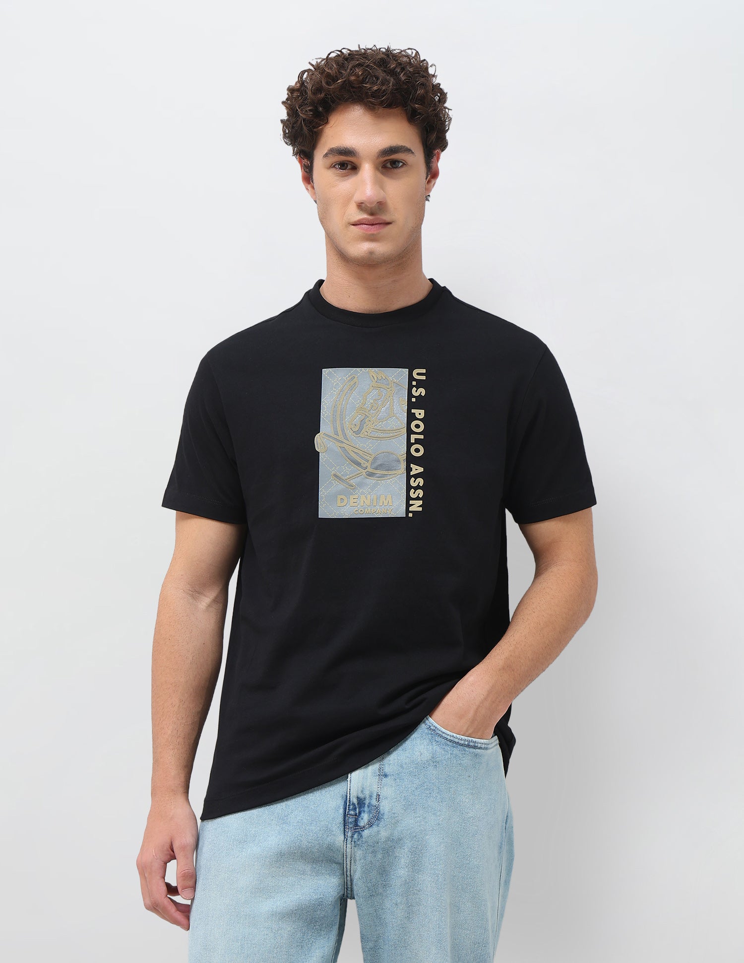 Graphic Brand Embossed Slim Fit T-Shirt Black - U.S. Polo Assn. India | Large