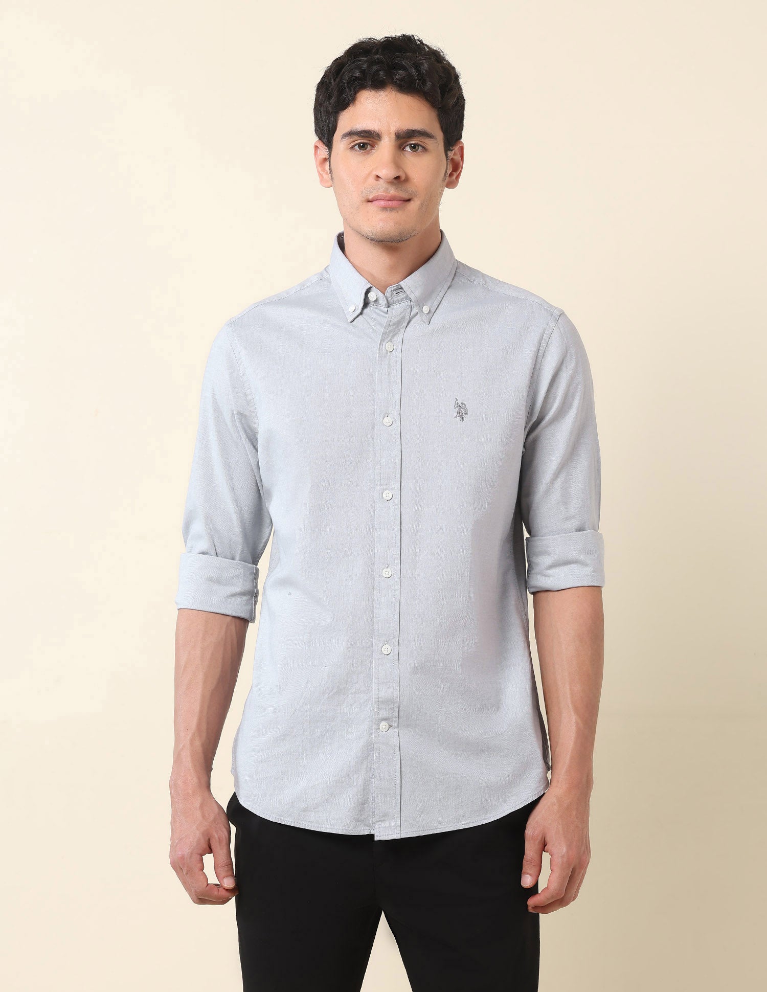 Pure Cotton Tailored Fit Shirt Grey - U.S. Polo Assn. India | Large