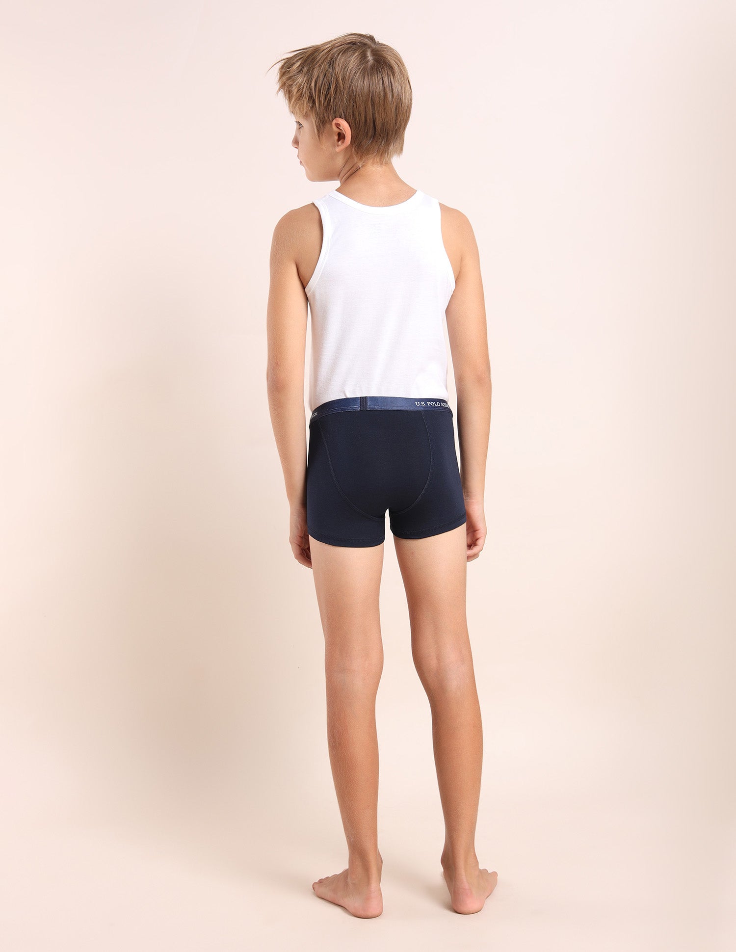 Boys Mid Rise Cotton Spandex Trunks - Pack Of 3 Navy, Green and Navy - U.S. POLO ASSN. | Large