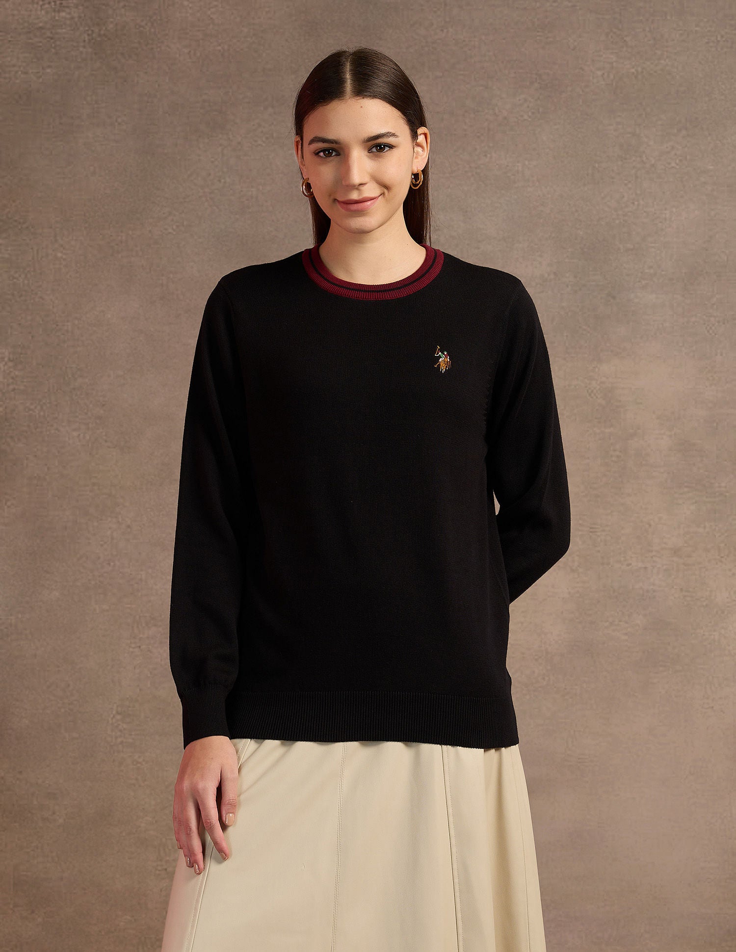Drop Shoulders Cotton Sweater Black - U.S. POLO ASSN. | Large