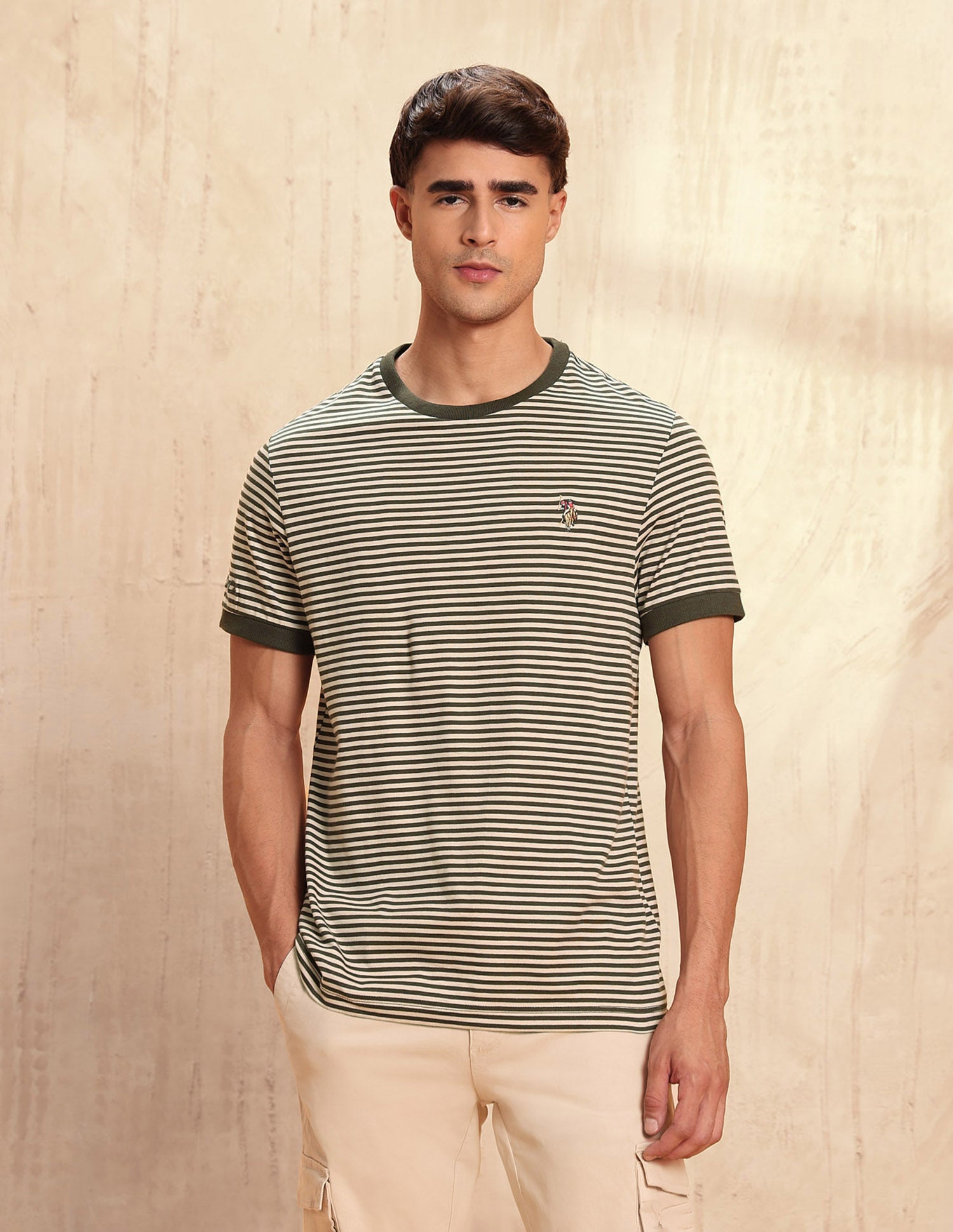 Horizontal Striped Legend Of Horseshoe T-Shirt Olive - U.S. POLO ASSN. | Large