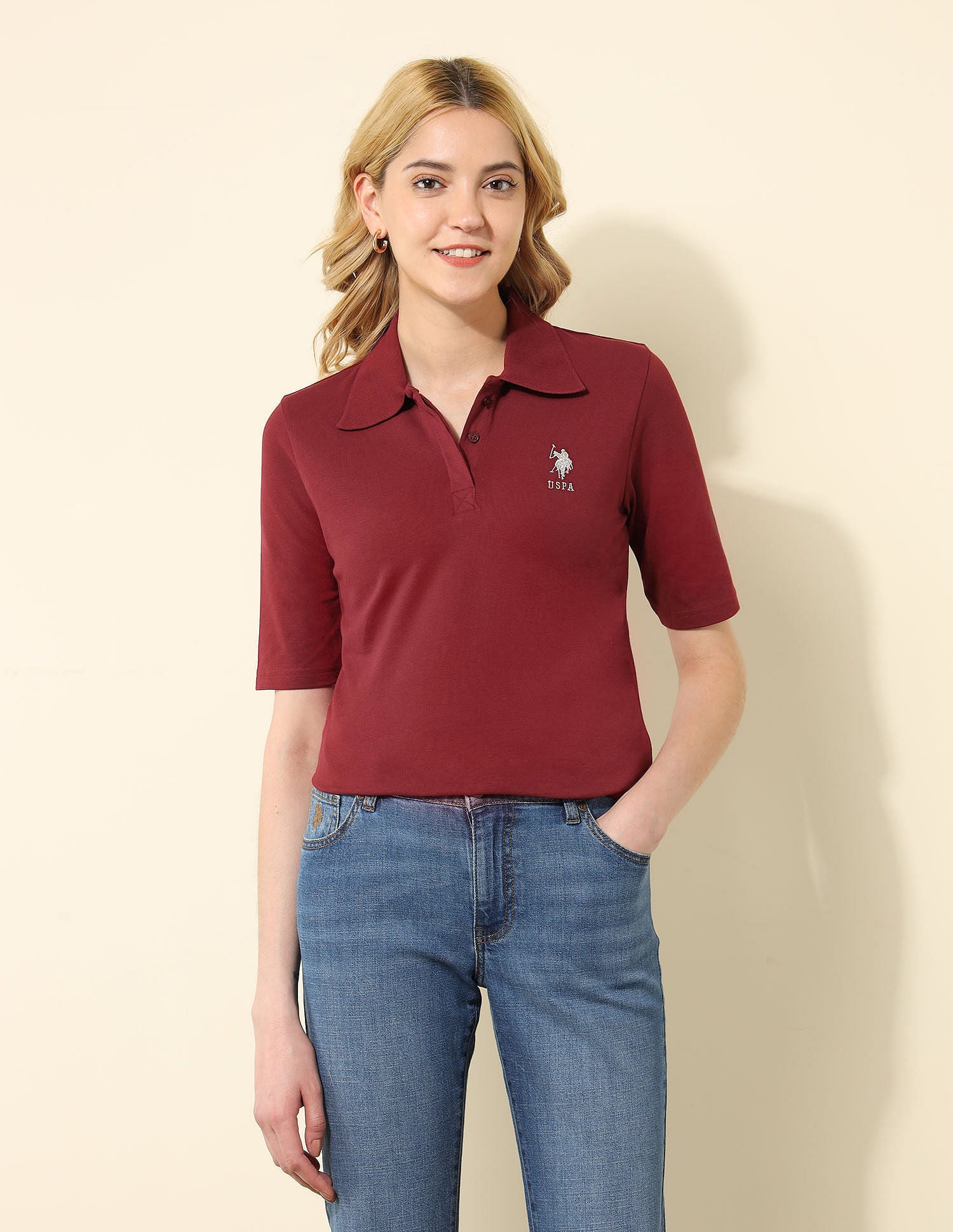 Regular Fit Solid Polo Shirt Maroon - U.S. POLO ASSN. | Large
