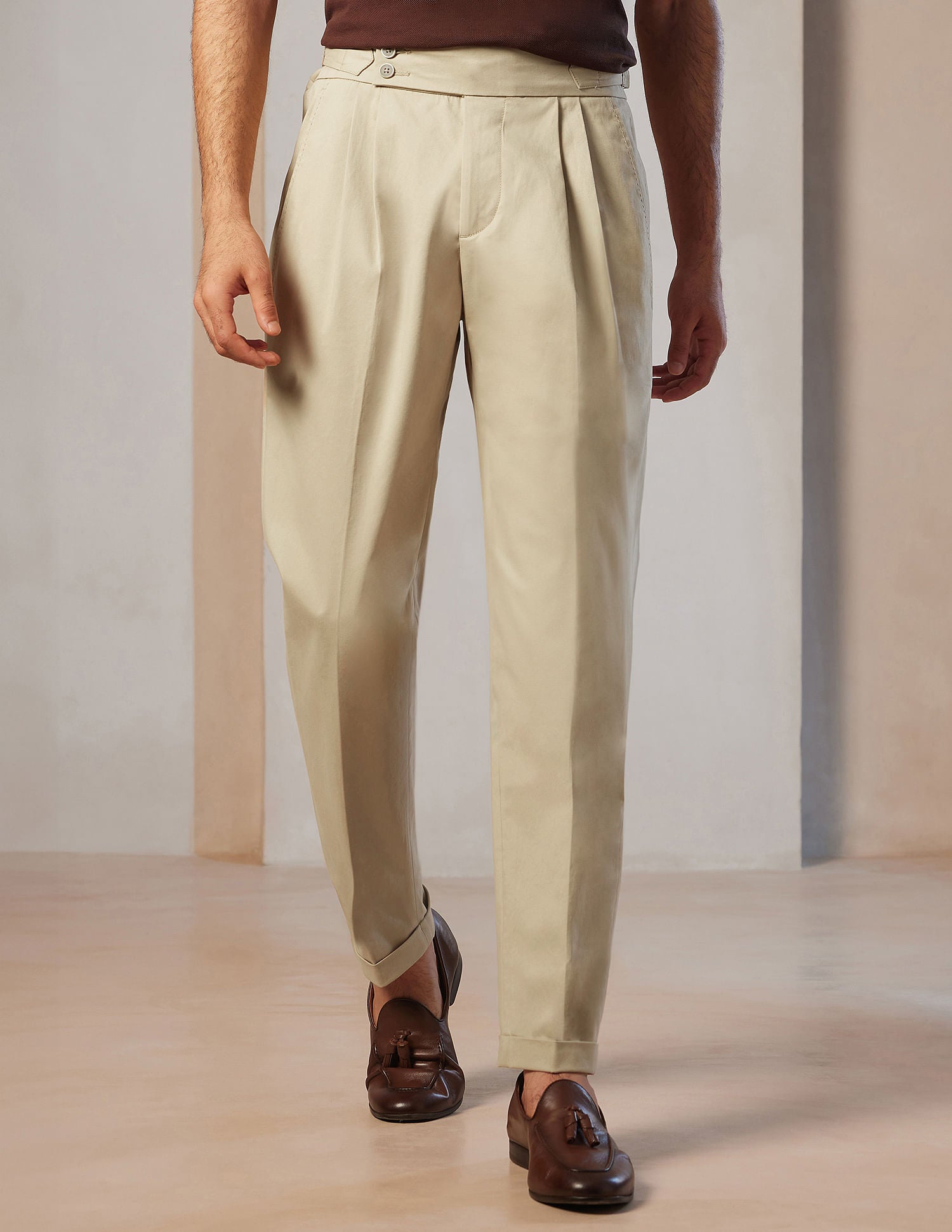 Pacho X Denver Slim Pleated Trousers Beige - U.S. POLO ASSN. | Large