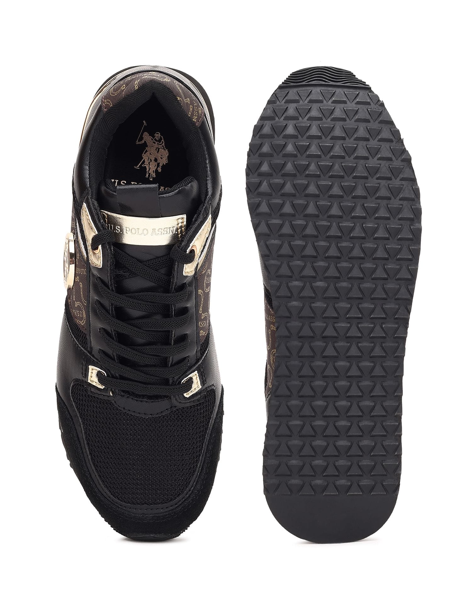 Stella Black Monogram Print Sneakers Shoes Black - U.S. Polo Assn. India | Large