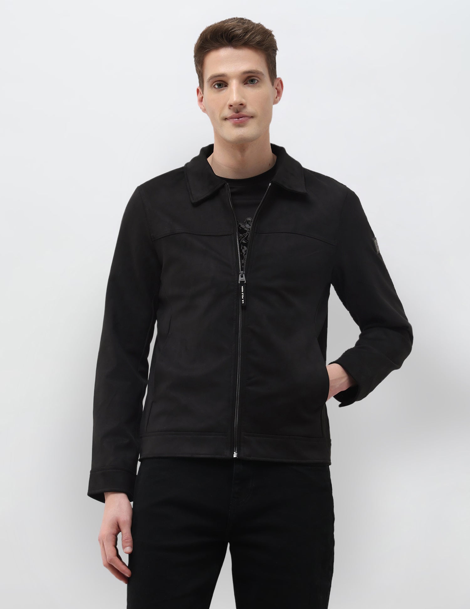 Solid Regular Fit Black & Gold Jacket Black - U.S. Polo Assn. India | Large
