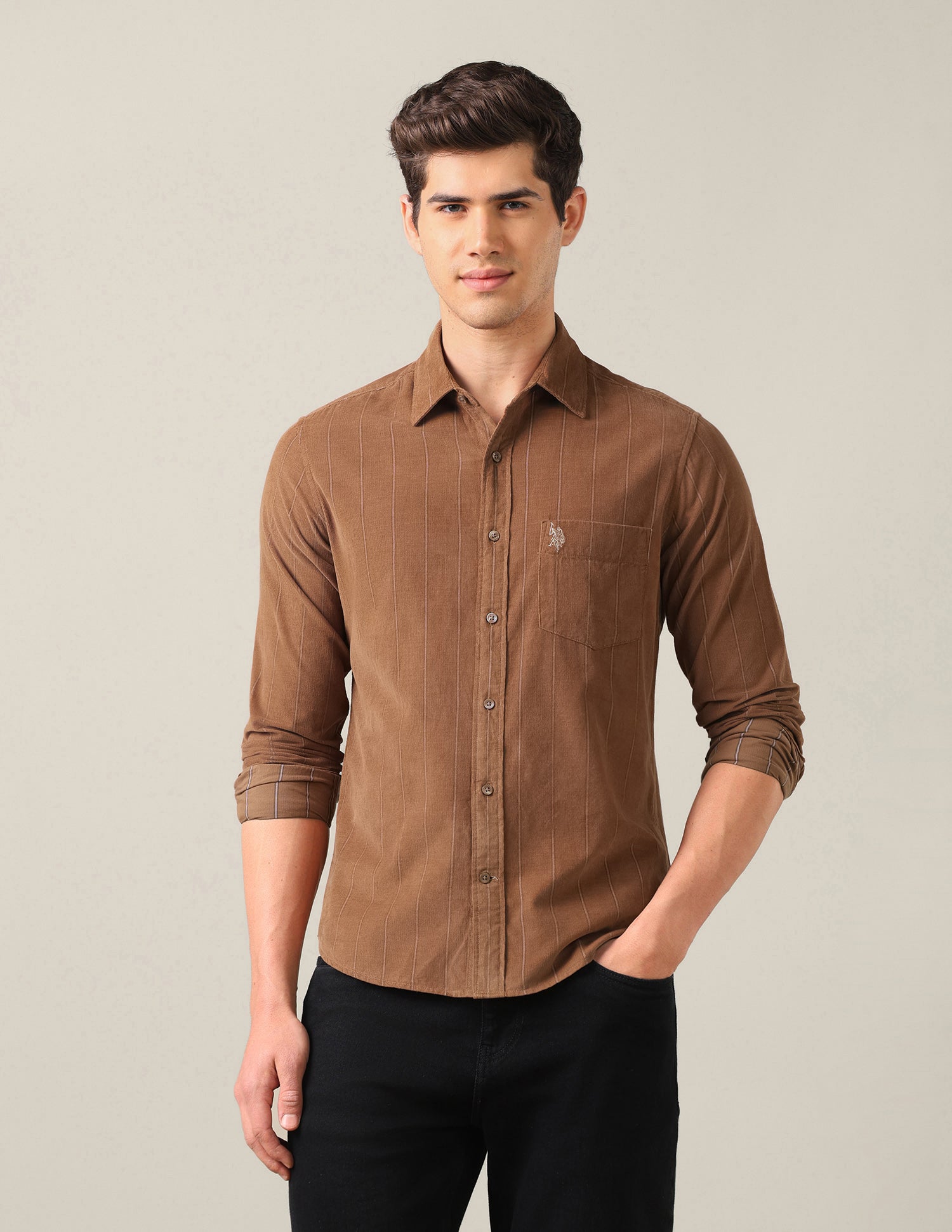 Corduroy Tailored Fit Shirt Rust - U.S. Polo Assn. India | Large