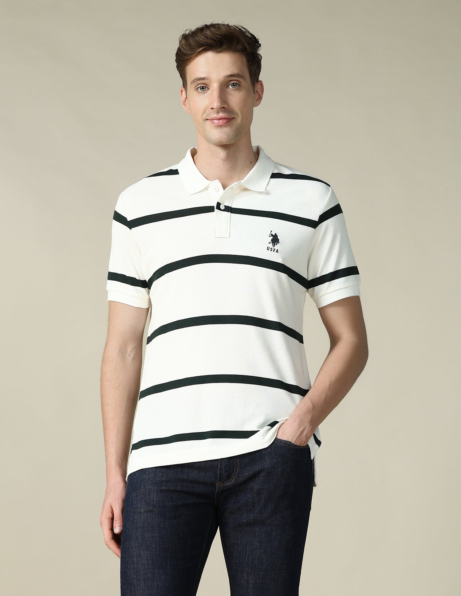 Horizontal Striped Regular Fit Polo Shirt Ivory - U.S. POLO ASSN. | Large