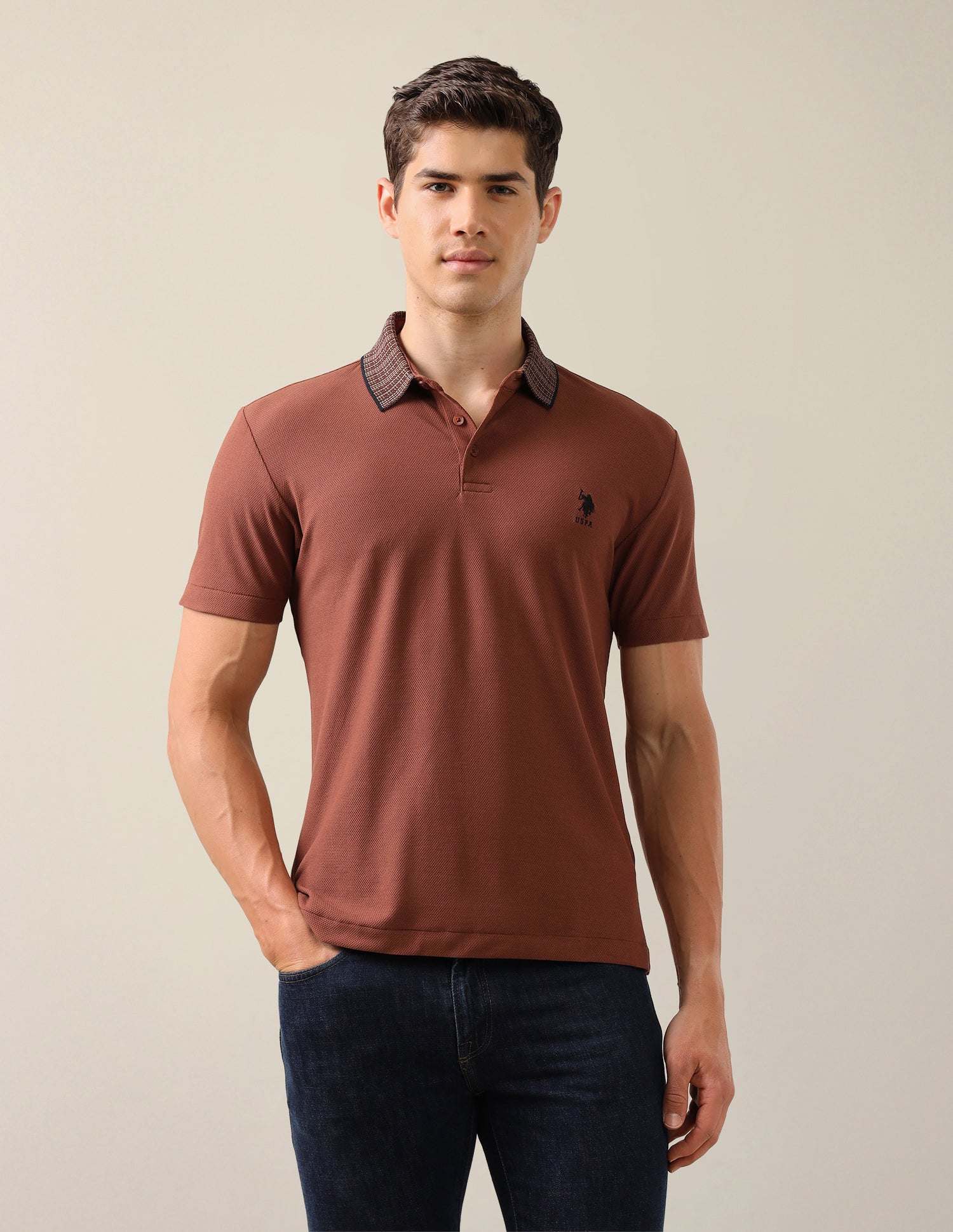 Solid Slim Fit Polo Shirt Brown - U.S. Polo Assn. India | Large
