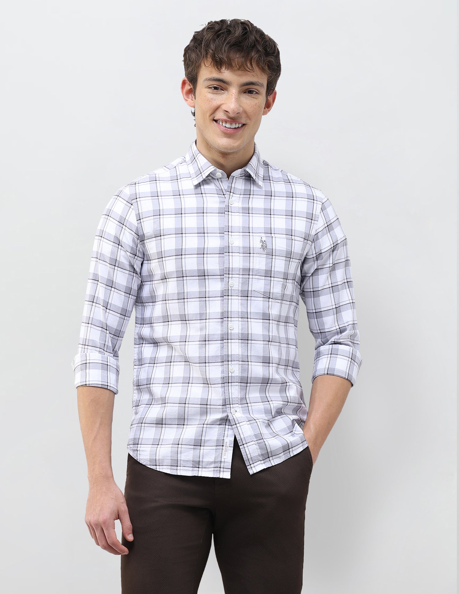 Grid Tattersall Checked Regular Fit Shirt Grey - U.S. Polo Assn. India | Large