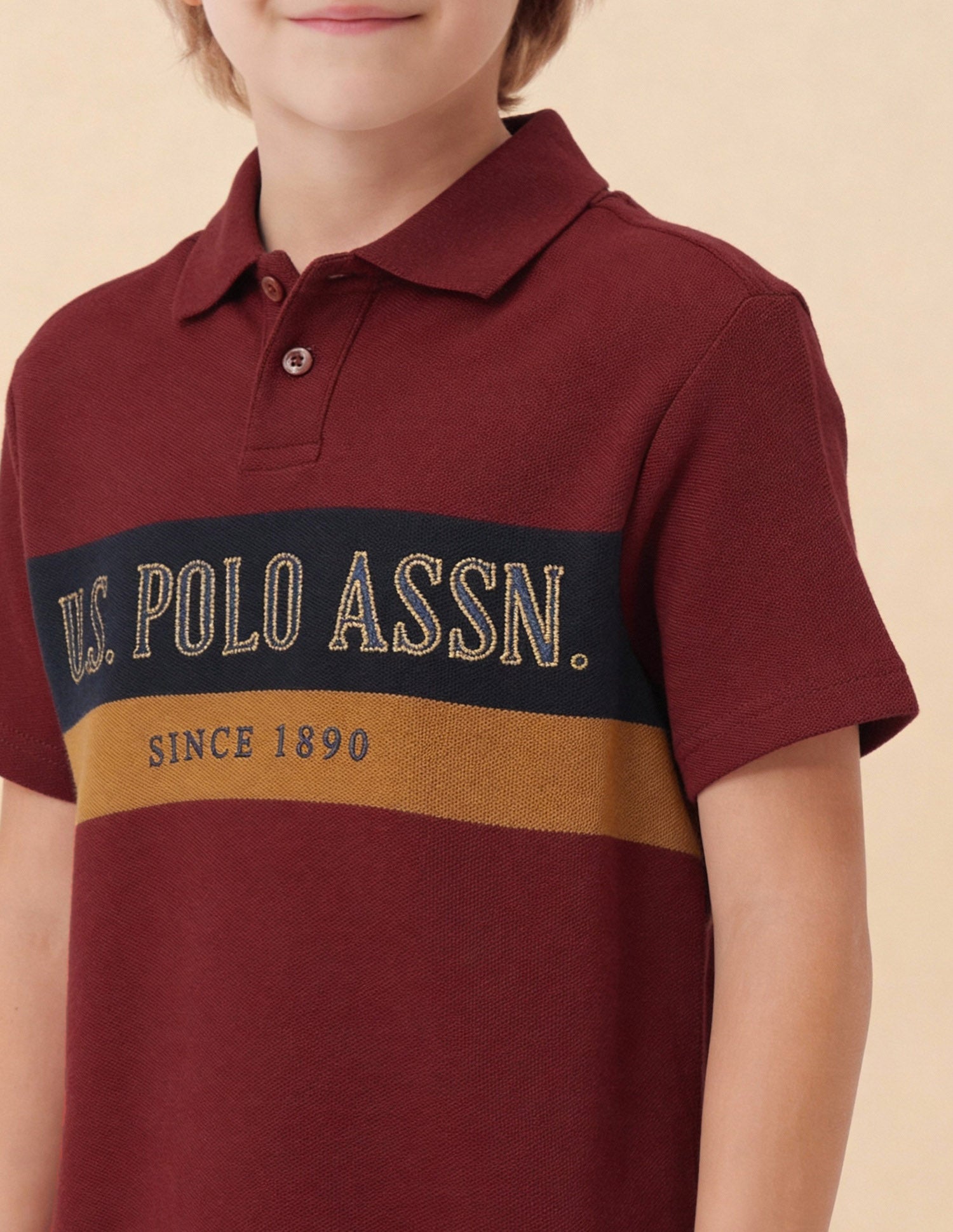 Boys Colour blocked Brand Embroidered T-Shirt Dark Red - U.S. Polo Assn. India | Large