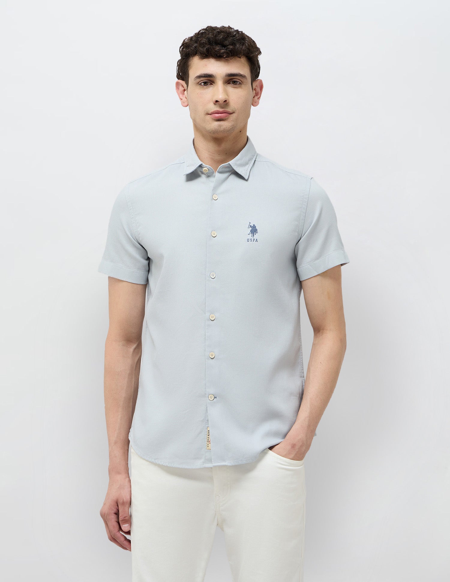 Textured Regular Fit Dobby Shirt Light Blue - U.S. Polo Assn. India | Large