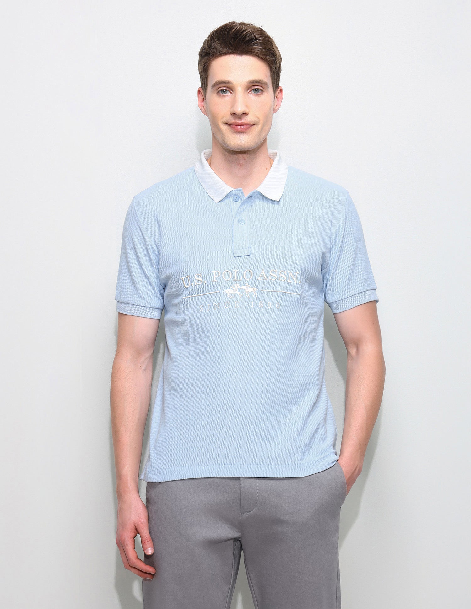 Brand Embroidered Slim Fit Polo Shirt Light Blue - U.S. Polo Assn. India | Large
