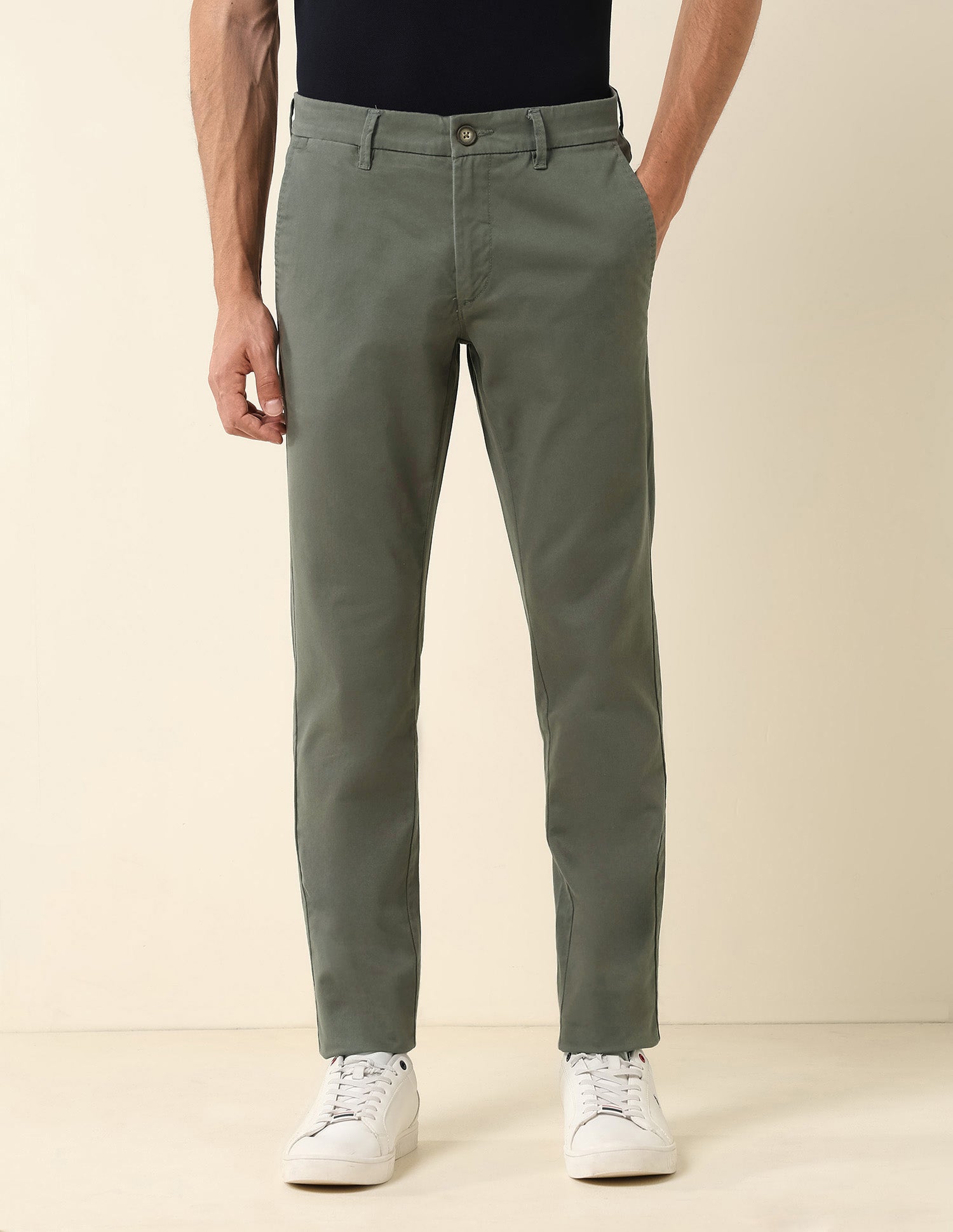 Austin Slim Fit Satin Trousers Olive - U.S. Polo Assn. India | Large