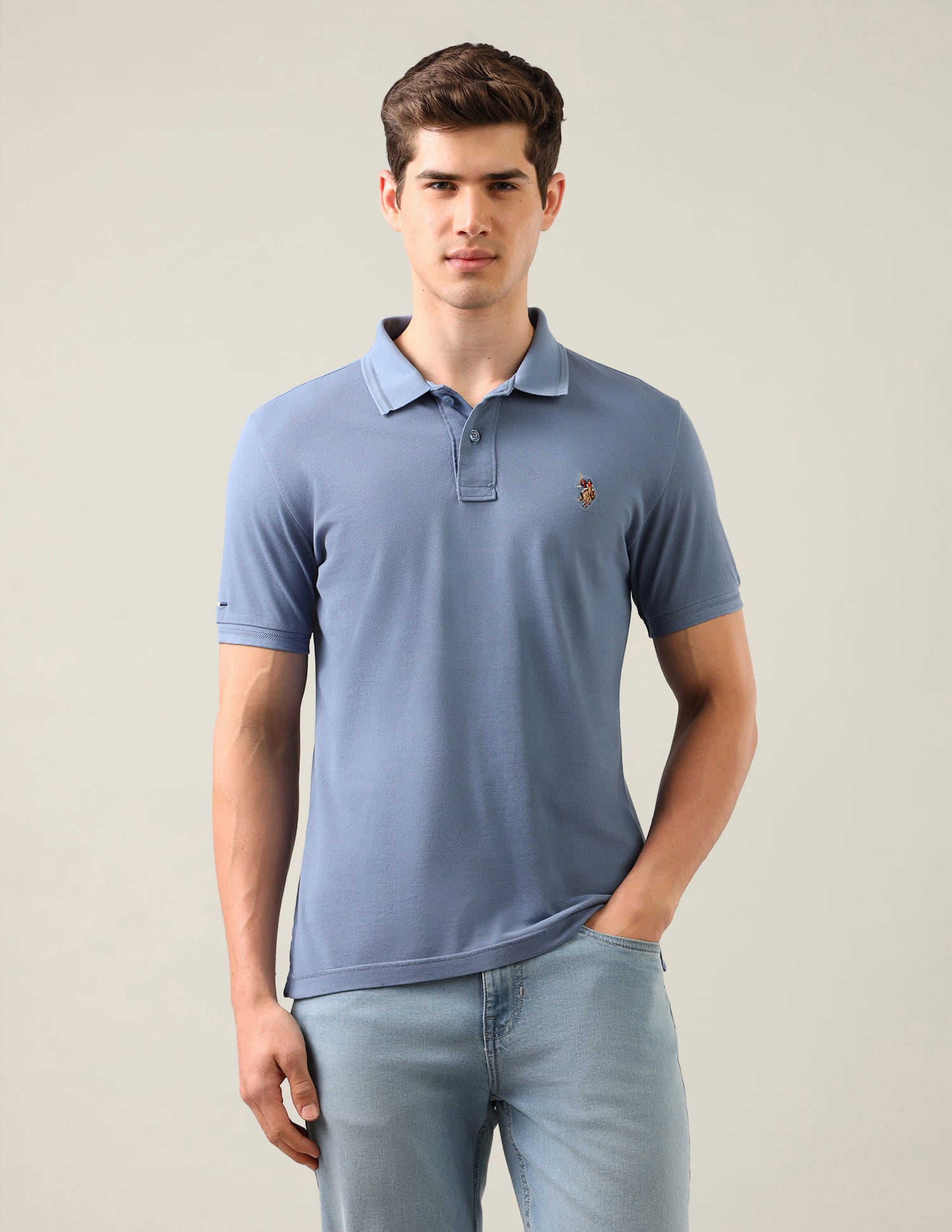 Solid Slim Fit Polo Shirt Blue - U.S. Polo Assn. India | Large