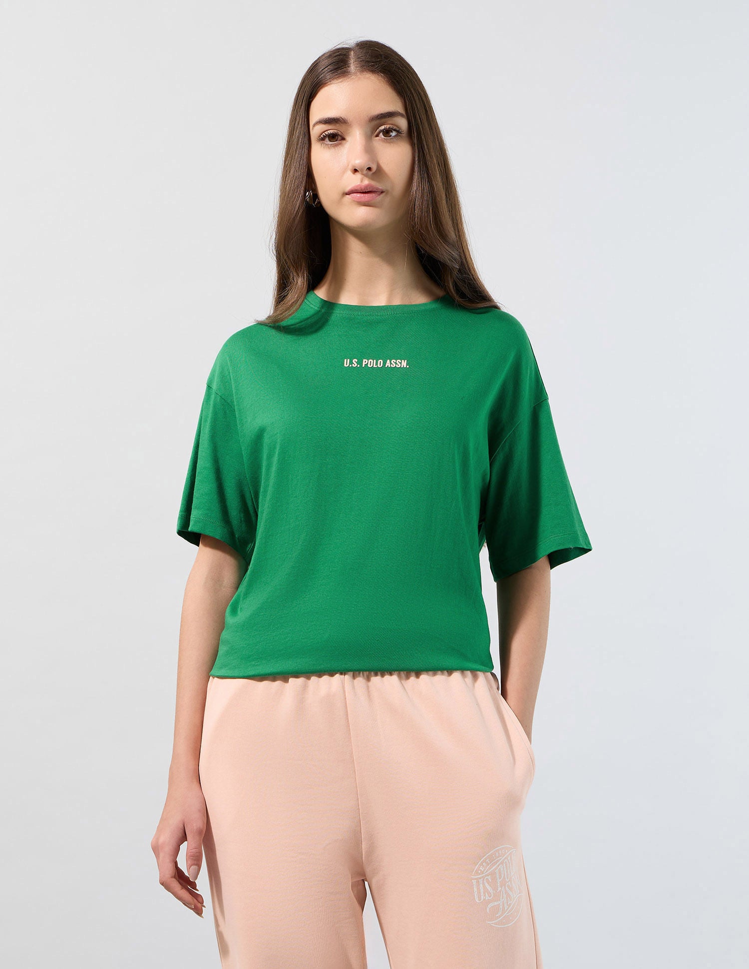 Brand Printed Boyfriend Fit T-Shirt Bright Green - U.S. POLO ASSN. | Large