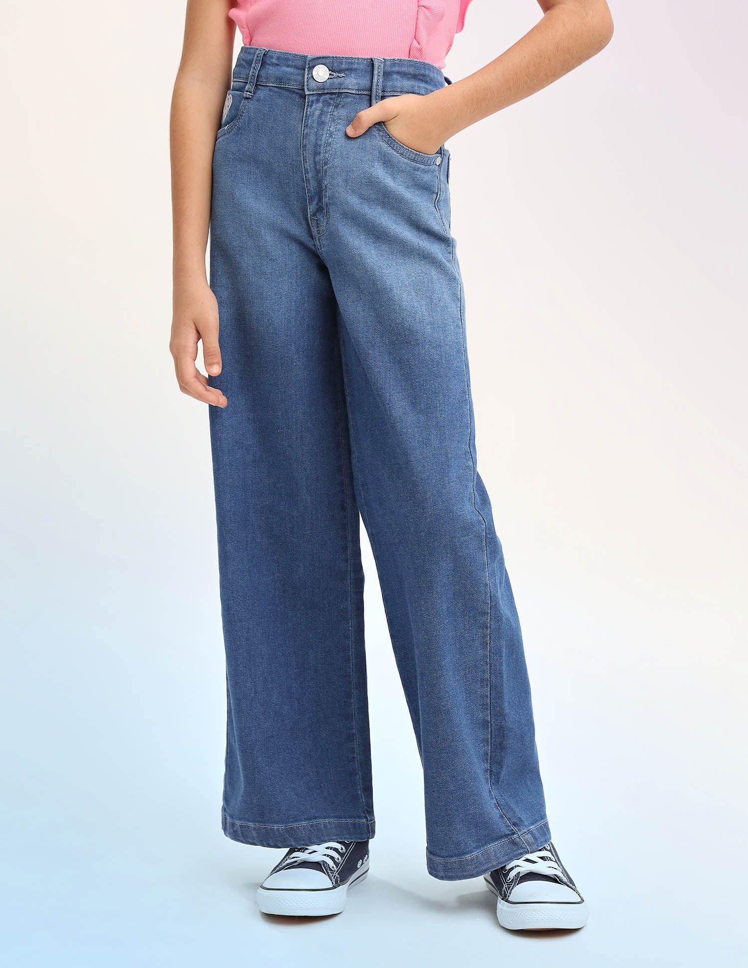 Girls Wide Leg Fit Blue Jeans Medium Blue - U.S. POLO ASSN. | Large