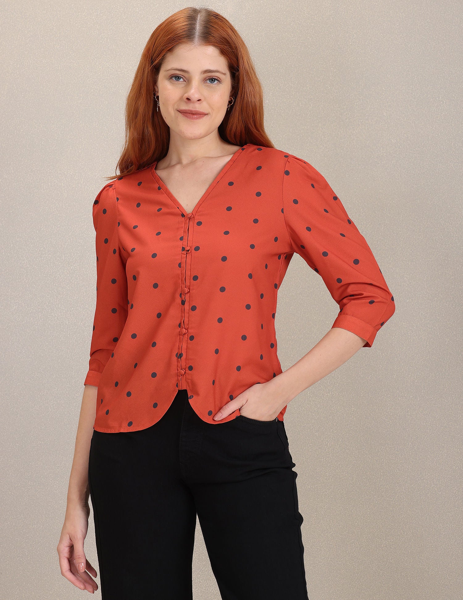 V-Neck Polka Dot Top Rust - U.S. Polo Assn. India | Large