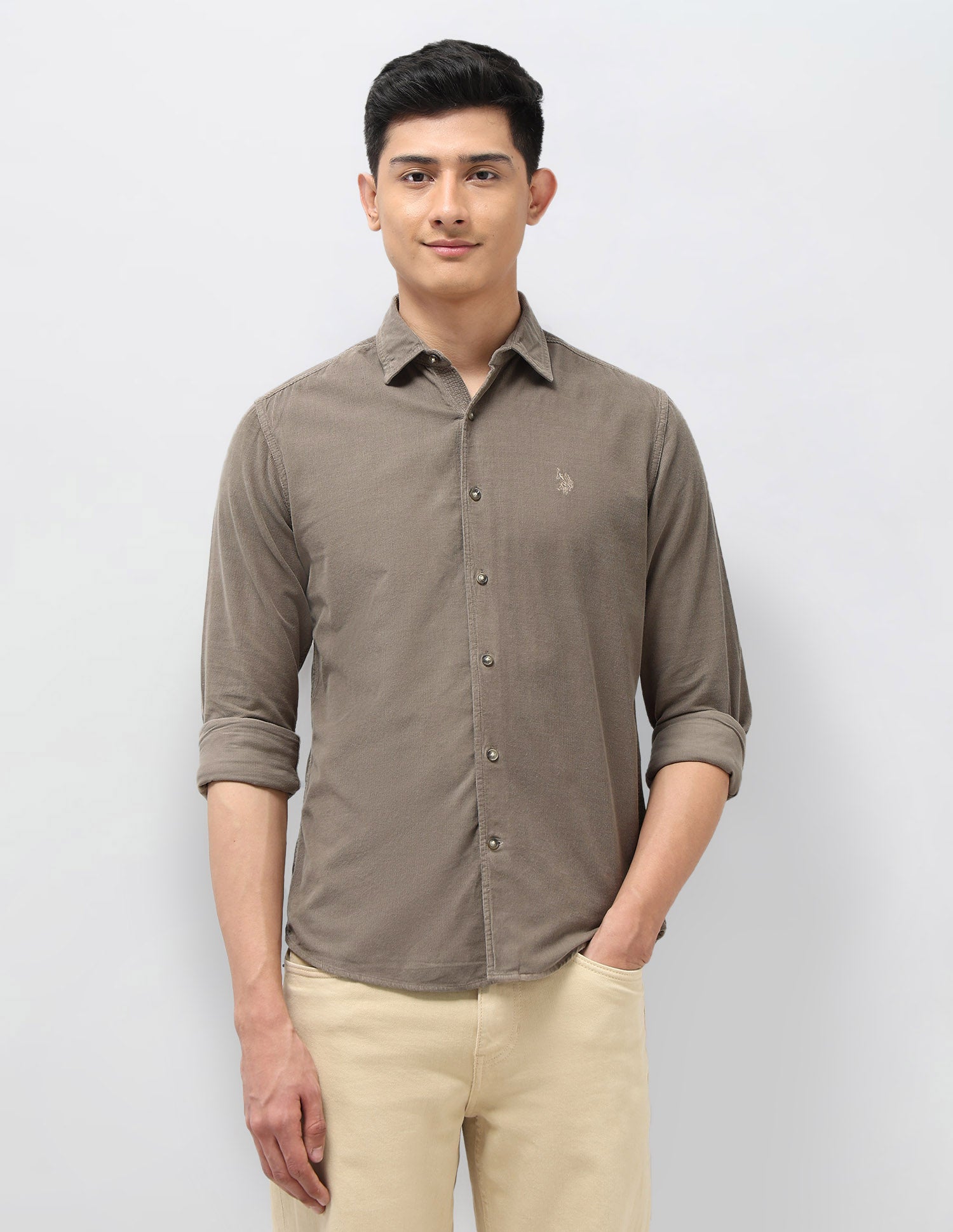 Pure Cotton Corduroy Shirt Stone - U.S. POLO ASSN. | Large