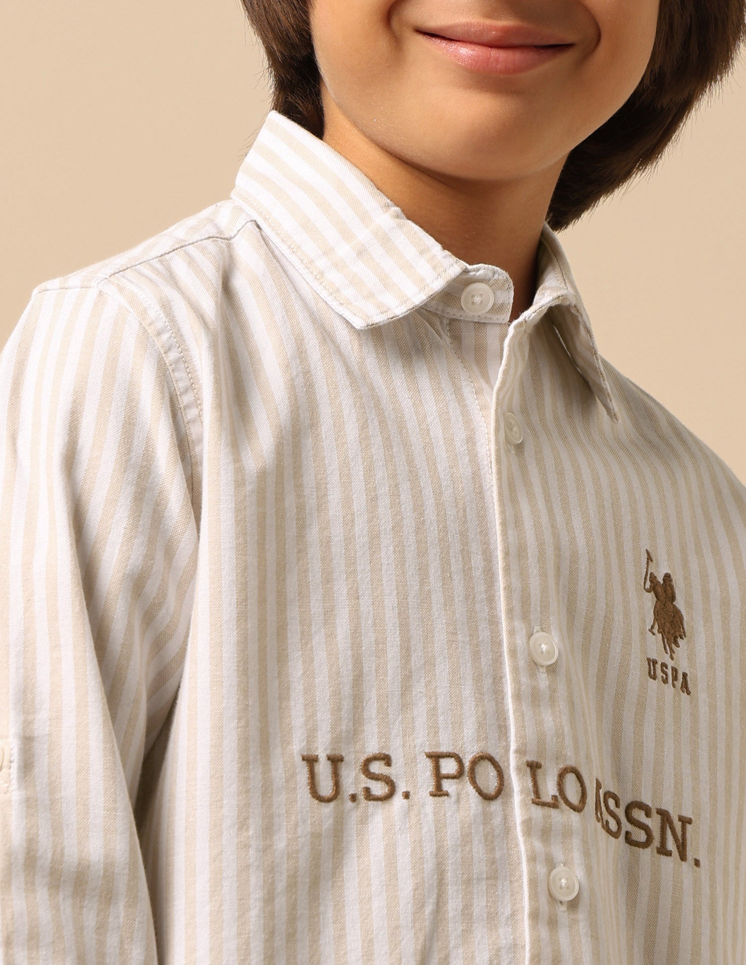 Boys Brand Embroidered Regular Fit Shirt Beige - U.S. POLO ASSN. | Large