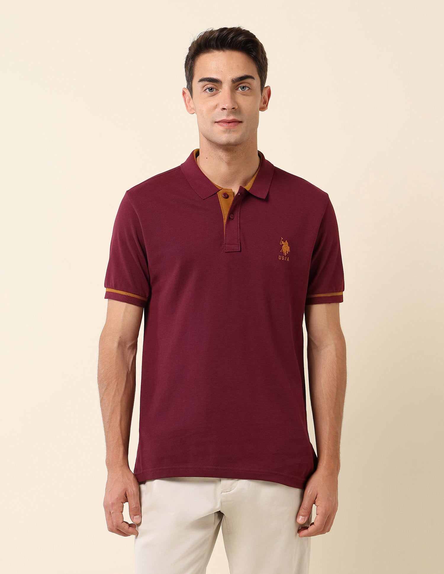 Solid Slim Fit Polo Shirt Maroon - U.S. Polo Assn. India | Large
