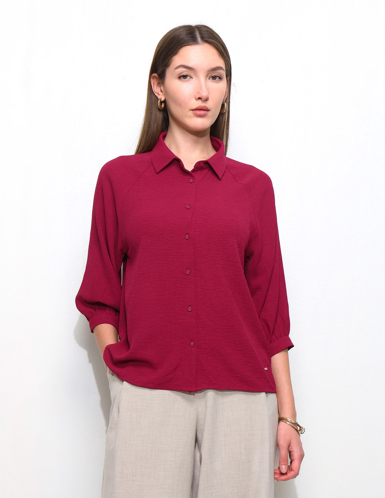 Solid Regular Fit Raglan Shirt Maroon - U.S. Polo Assn. India | Large