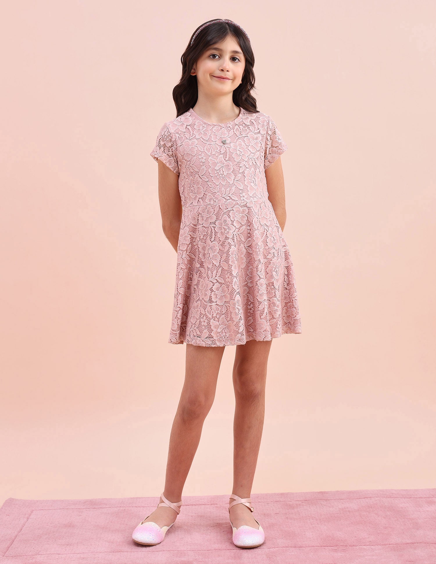 Girls Floral A-Line Lace Dress Light Pink - U.S. POLO ASSN. | Large