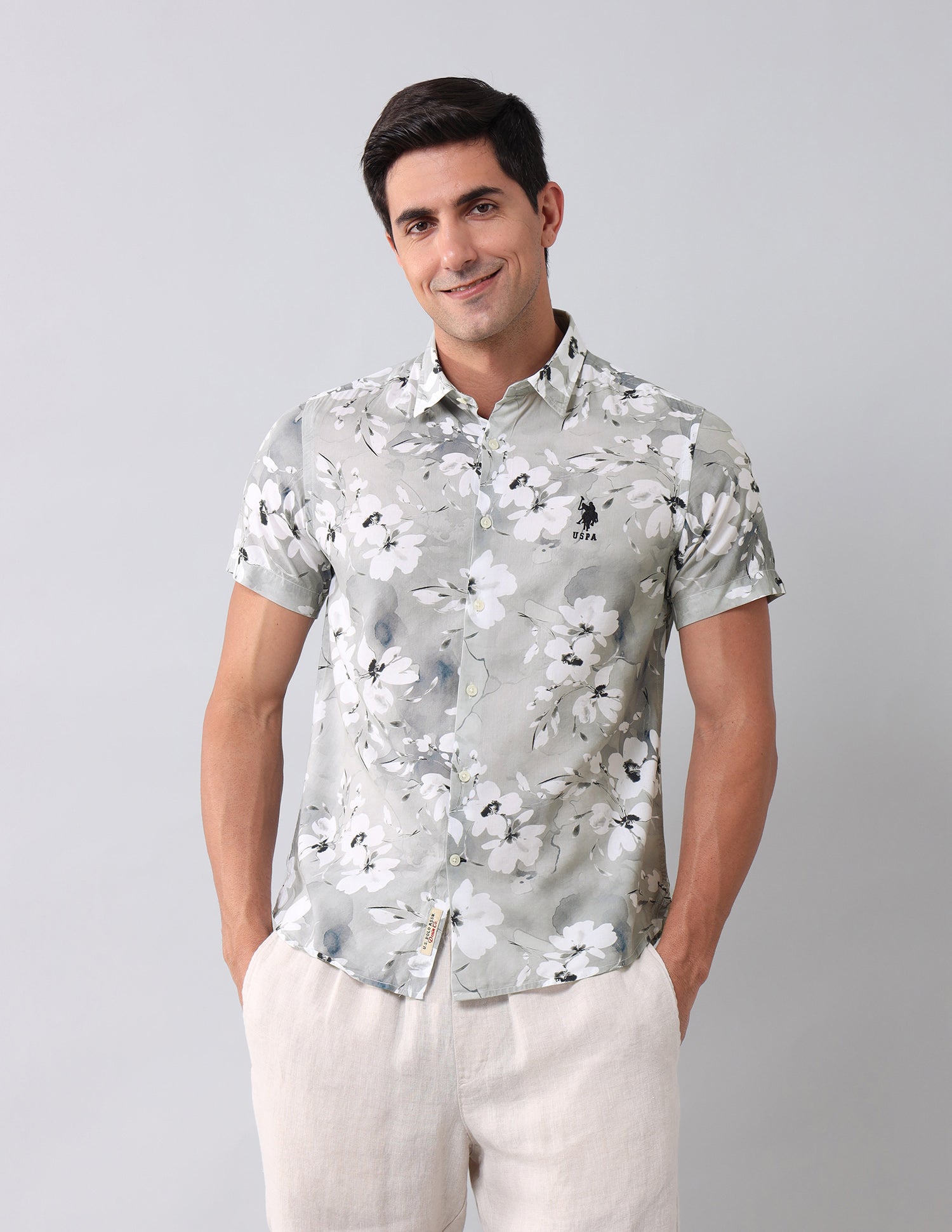 Regular Fit Floral Printed Shirt Grey - U.S. Polo Assn. India | Large